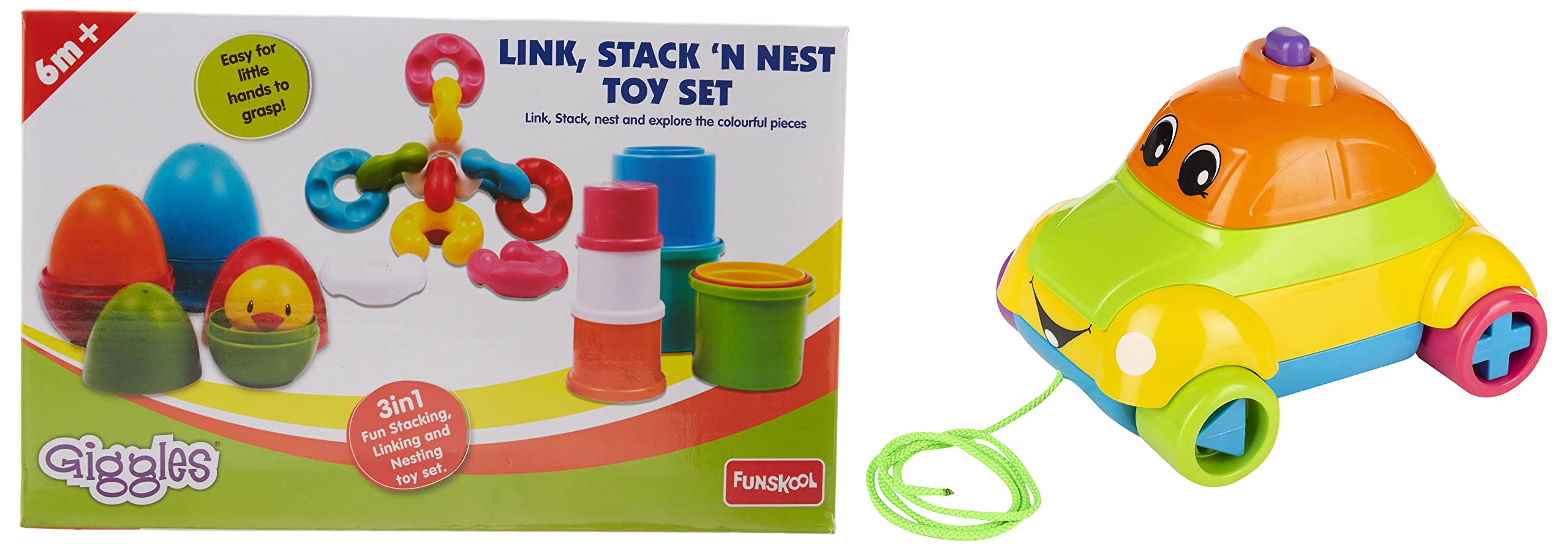 Giggles Stack A Car, 2 in 1 Pull Along Toy+Link Stack N Nest Toy Set-(Set of 2Toys) (B0BHMQPXT1) Amazon Price History, Amazon Price Tracker