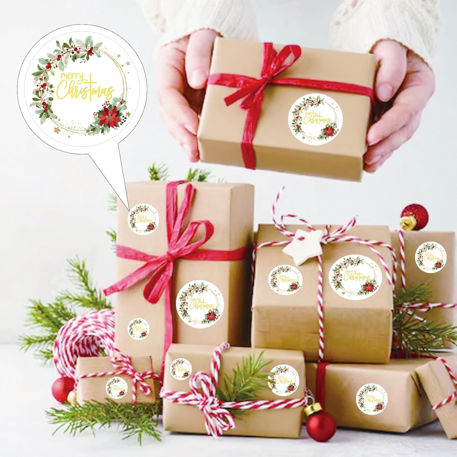 Condition photo showing New/Like New for Extra Large Merry Christmas Stickers 1 Inch 2 Inch 3 Inch Round Gold Foil Waterproof Decal for Envelope Seals Labels Greeting Cards Gift Boxes Journal Decor Party Supplies (clear182)