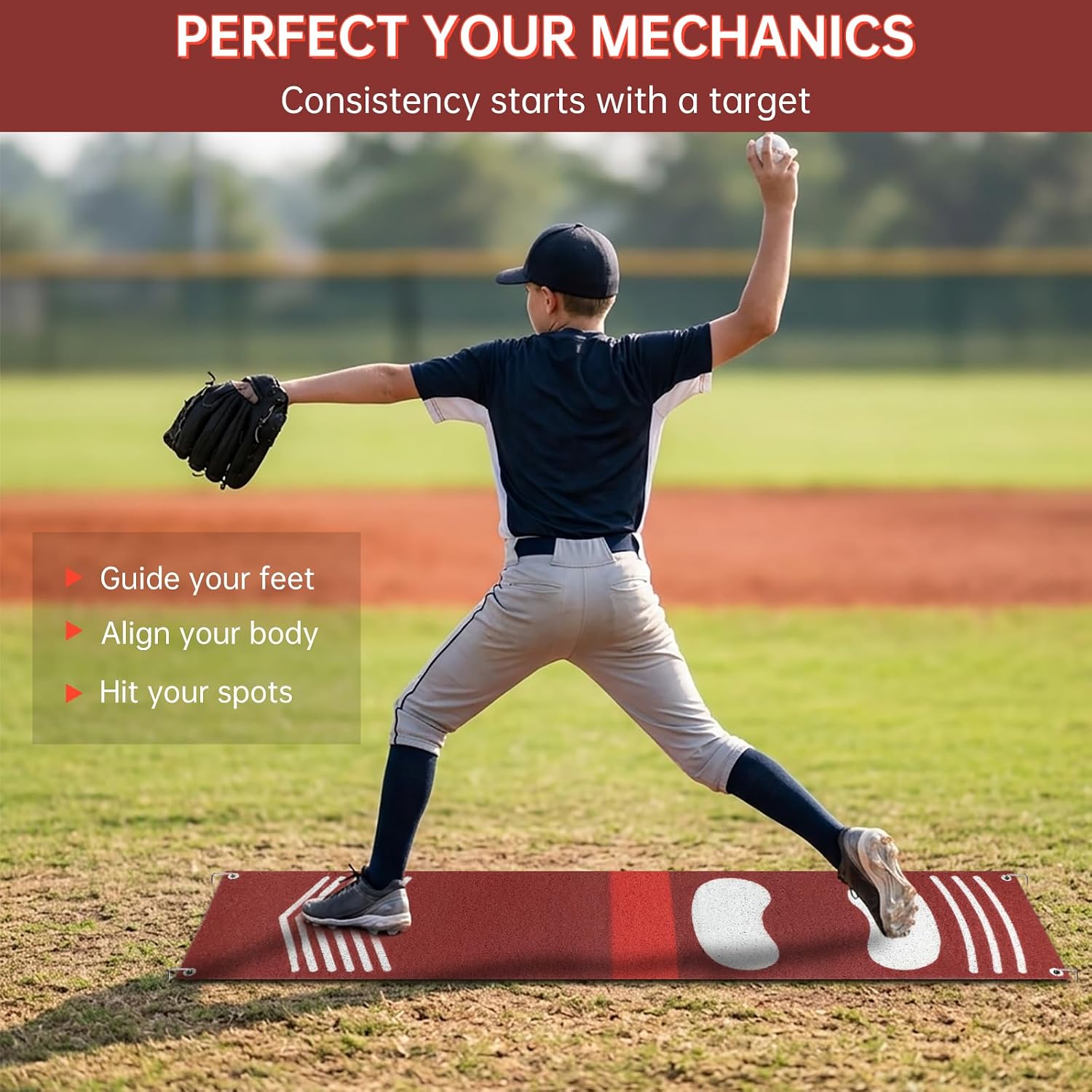 54" × 12" Portable Softball Pitching Mat for Baseball & Softball Training | Pitching Mat With Hand Strap & Ground Stakes Keeps It From Shifting. Suitable For Baseball & Softball Practice, Indoors Out.