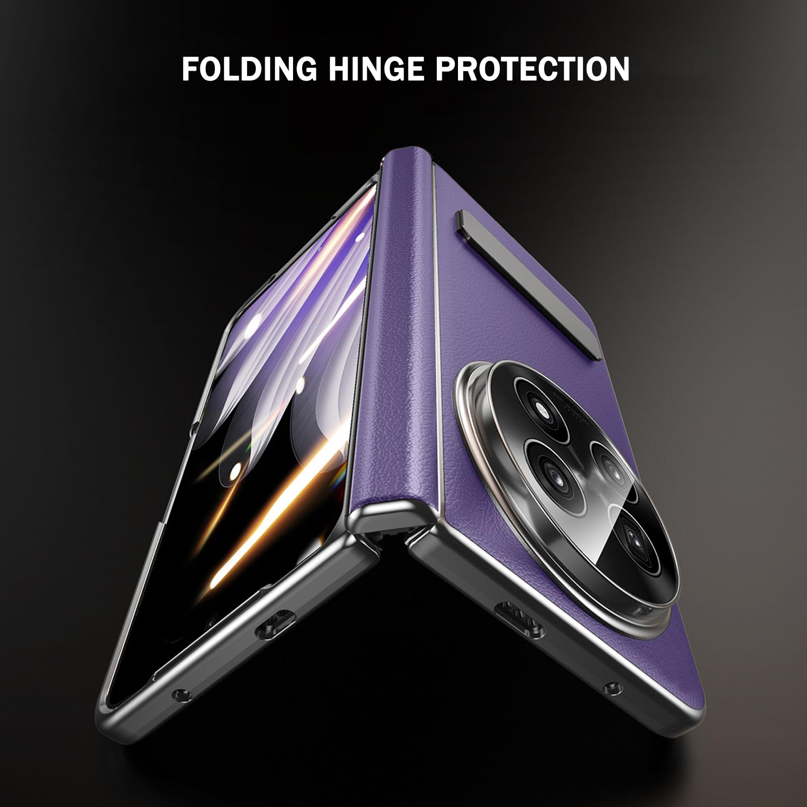 Guscio per Oppo Find N5, Vera Pelle Custodia Supporto Rotabile Cerniera Anti-Graffio Pellicola Proteggi Schermo Antiurto Cover,Bianca,Find N5