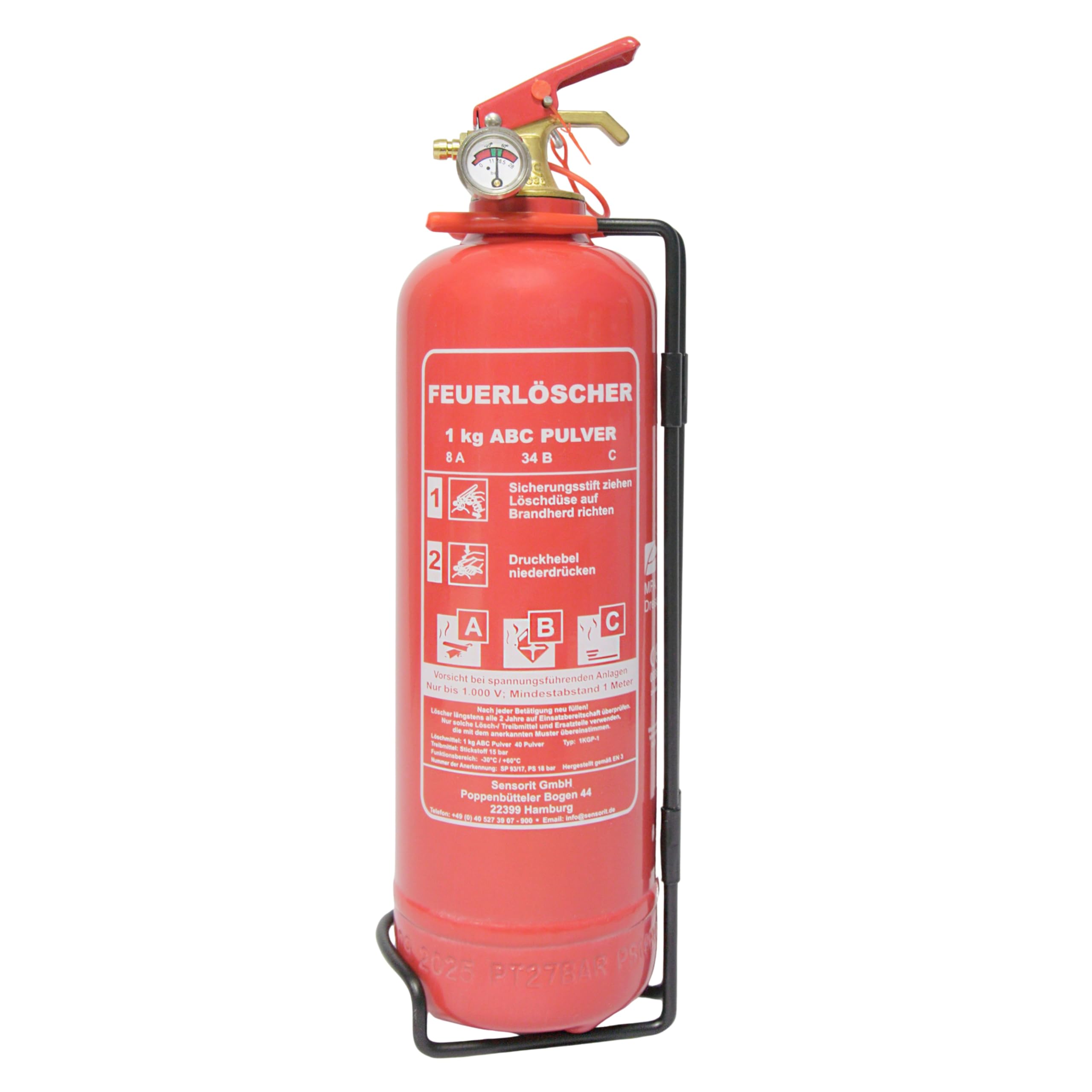 1kg Pulverlöscher, Feuerlöscher für Zuhause, Feuerlöscher Auto, ABC Pulver inkl. Halterung und Instandhaltungsschild