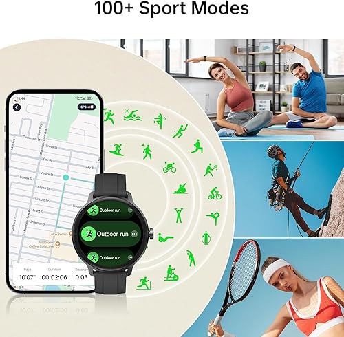 Vista 5 de Reloj inteligente para hombres y mujeres (respuesta/hacer llamadas), reloj inteligente con voz AI integrada, rastreador de fitness HD de 1.27 Negro