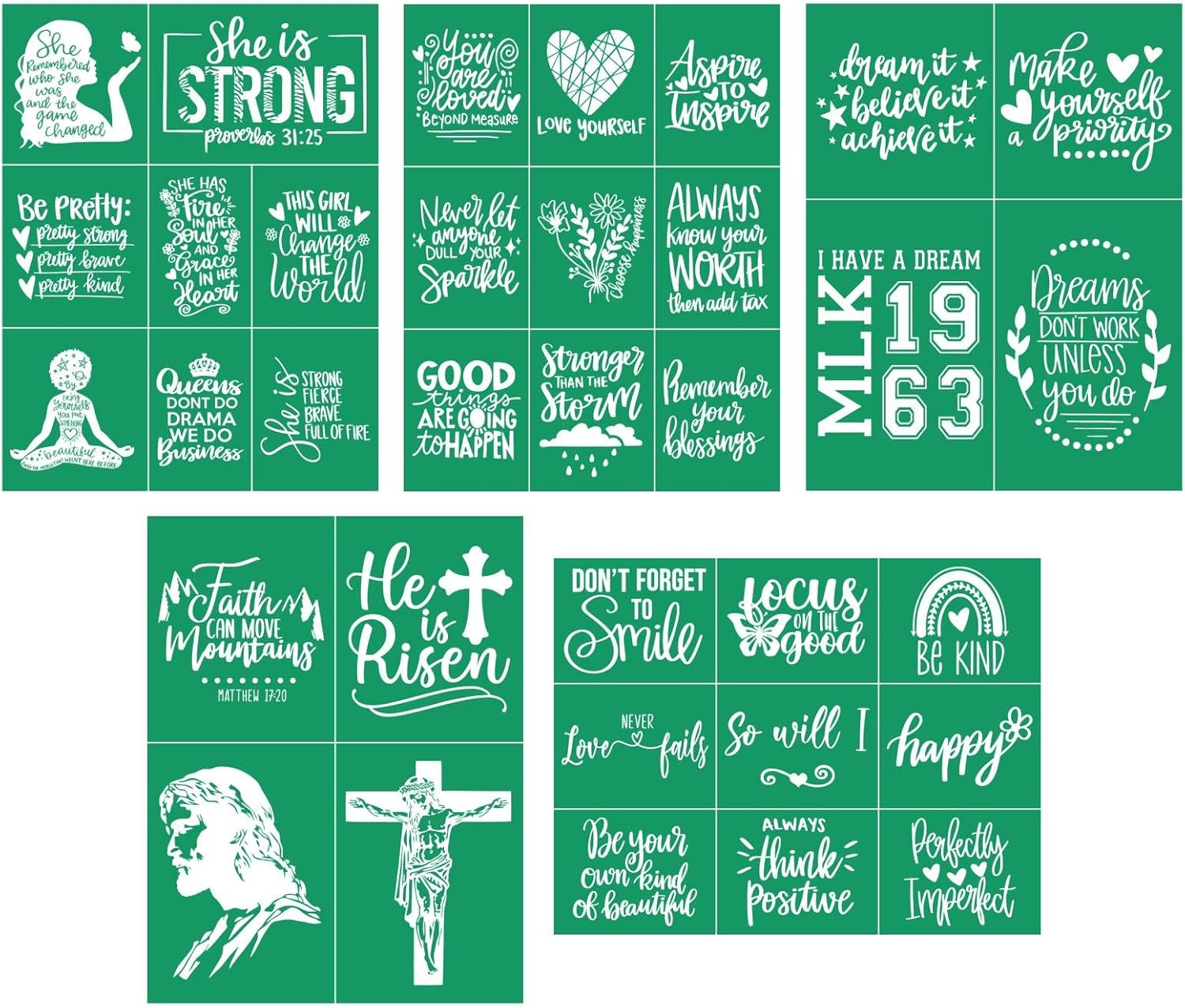 DGAGA Inspirational Screen Printing Stencils - 5 Reusable Silk Motivation Word Stencils for Wood, Fabric & Home Decor