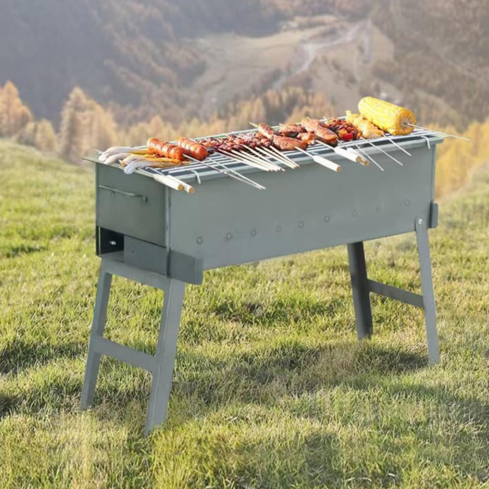 Barbecue a carbonella per esterni, pieghevole, portatile, per campeggio, giardini, picnic e feste in spiaggia, spazio di cottura, 80 x 21 x 51 cm