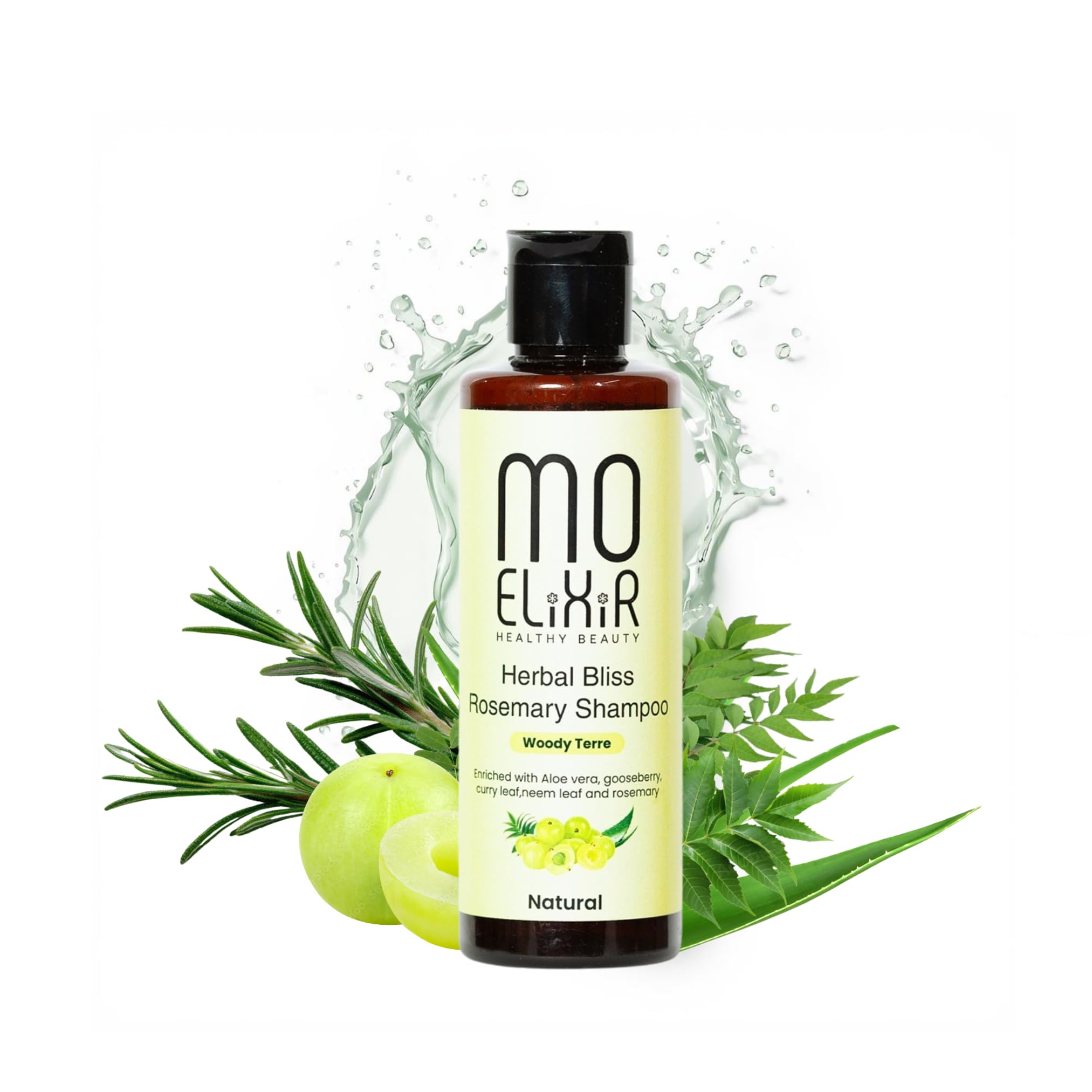 Moelixir Herbal Bliss Rosemary Shampoo | 5 Ayurvedic Herbs | Anti Hair Fall, Dandruff Control, Scalp Care | Oil Balance | Sulphate Free | Gentle |200ml