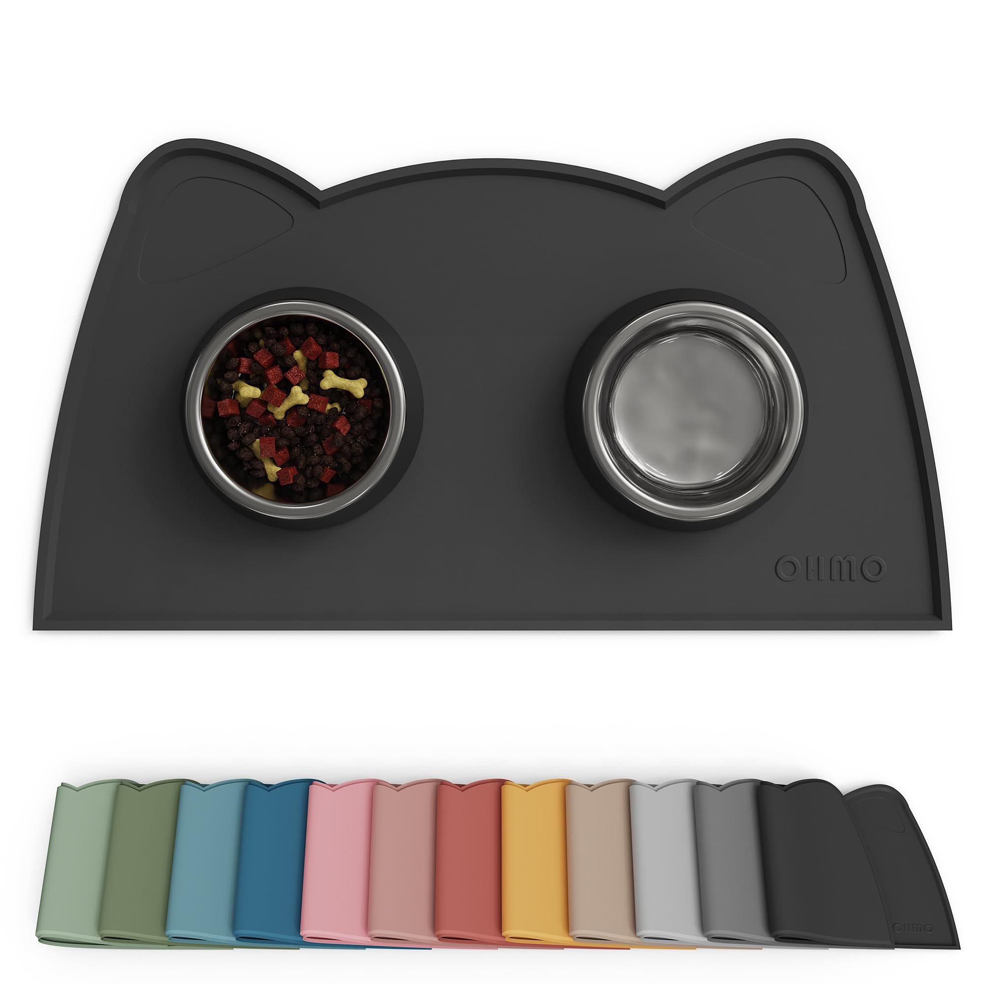 OHMO Cat Food Mat, Silicone Waterproof Dog Food Mat, Non-Skid Spill Proof Pet Feeding Mat for Food and Water, Easy to Clean Dog Placemat(Black, 46 * 25cm) — image 1