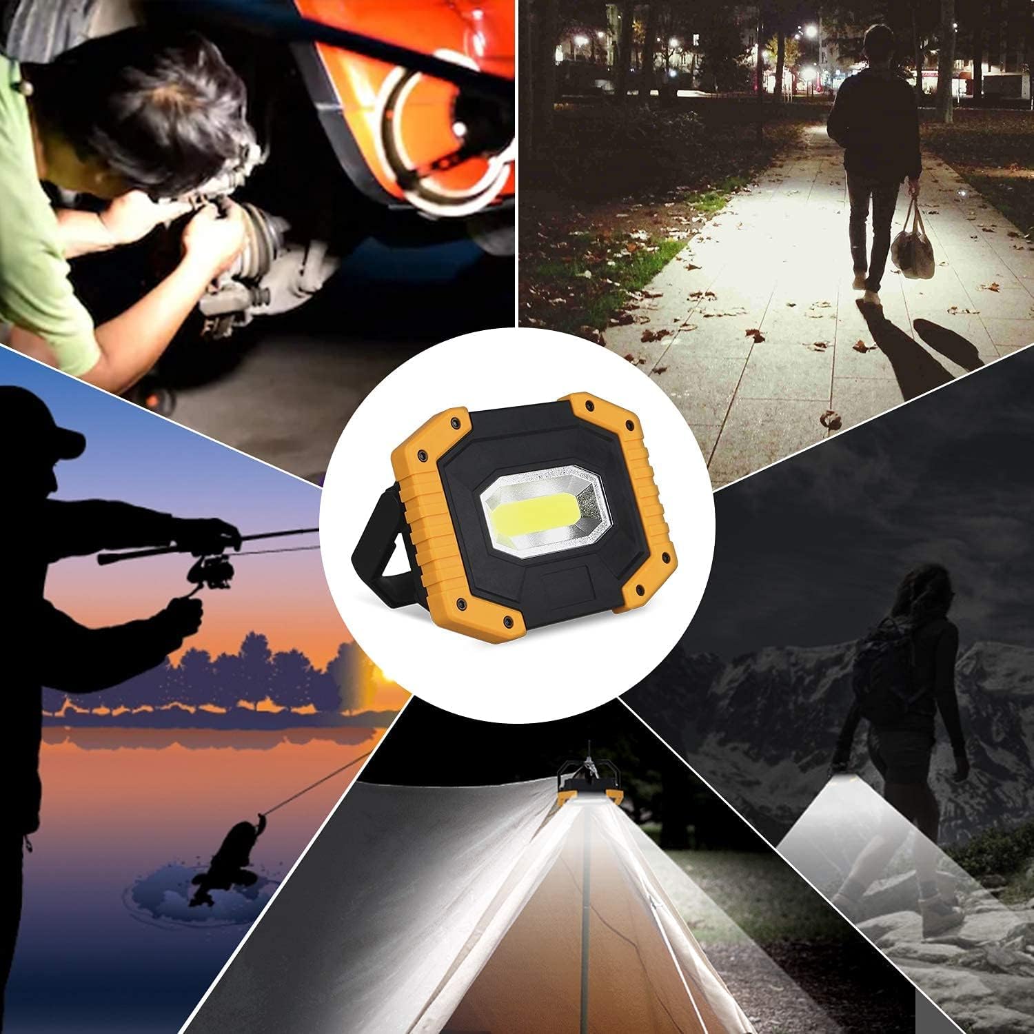 T-SUN LED Work Light COB 30W 2000LM, Rechargeable Portable Waterproof Super Bright Battery Powered Job Site Lighting Built in Power Bank for Outdoor Camping Hiking Car Repairing Emergency (2 Pack)