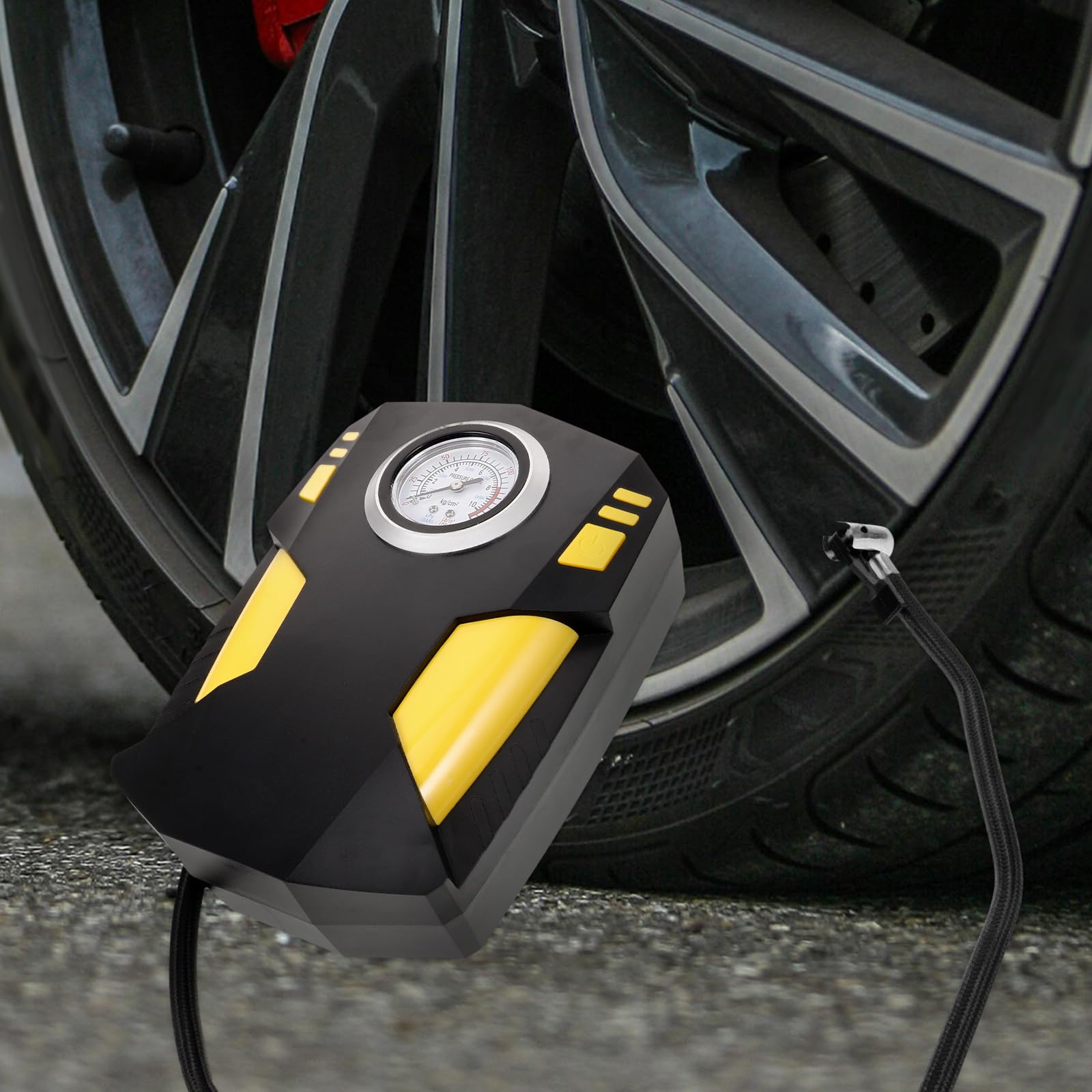 POPETPOP Compressore Portatile per Auto ad Alta Potenza Pompa ad Aria Digitale, Materiale ABS Resistente e Funzione di Gonfiaggio Regolabile per Veicoli a Due Ruote e Palloni