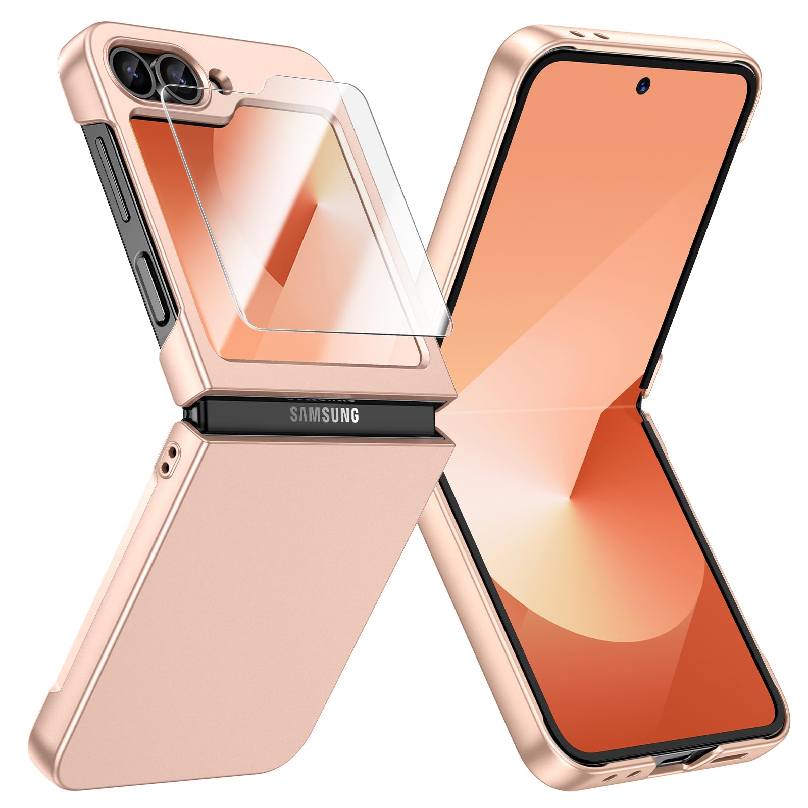 Doeshine für Samsung Galaxy Z Flip 7 FE 2025 / Z Flip 6 2024 Hülle Ultra Dünn, Displayschutzfolie, Drahtloses Laden, Lightweight Skin-Friendly, Hard PC Stoßfest Kratzfest Rugged Schutzhülle (Gold)