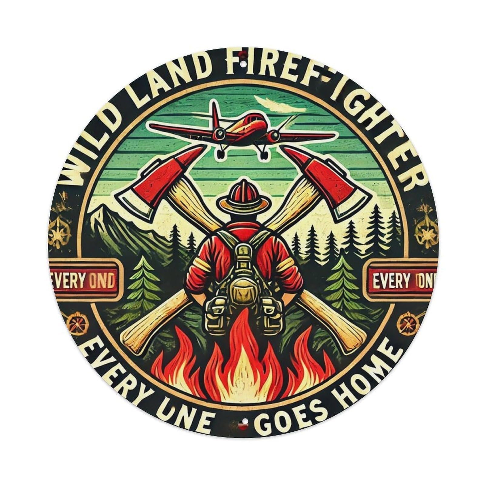 Wild Land Firefighter Emblem Design Retro Metal Tin Sign, Vintage Metal Poster for home, Gaming Room, Studio Workshop,Bar,Garage Wall Art Decor 8x8 inch