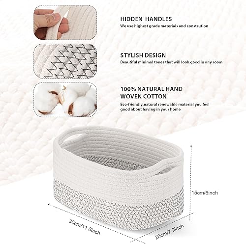 Miniatura 29 de Sawysine 6 cestas tejidas de cuerda de algodón para organizar cestas de almacenamiento, cestas de cuerda con asas para mantas, juguetes, sala