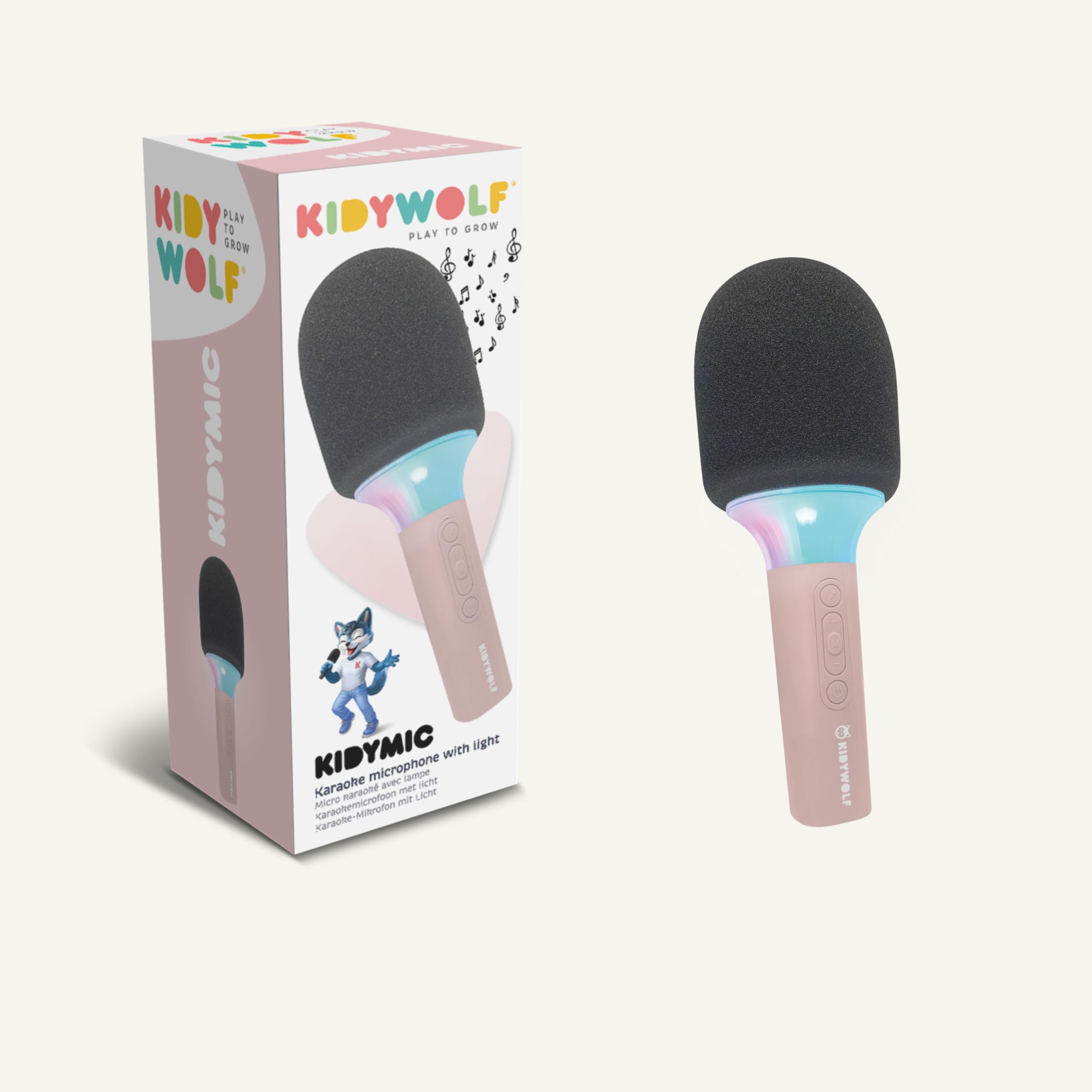 KIDYWOLF Kidymic Rose – Micro Karaoké Enfant Bluetooth avec Effets Sonores et Lumineux – Microphone Ludique pour Chanter, S’Amuser et Créer en Famille