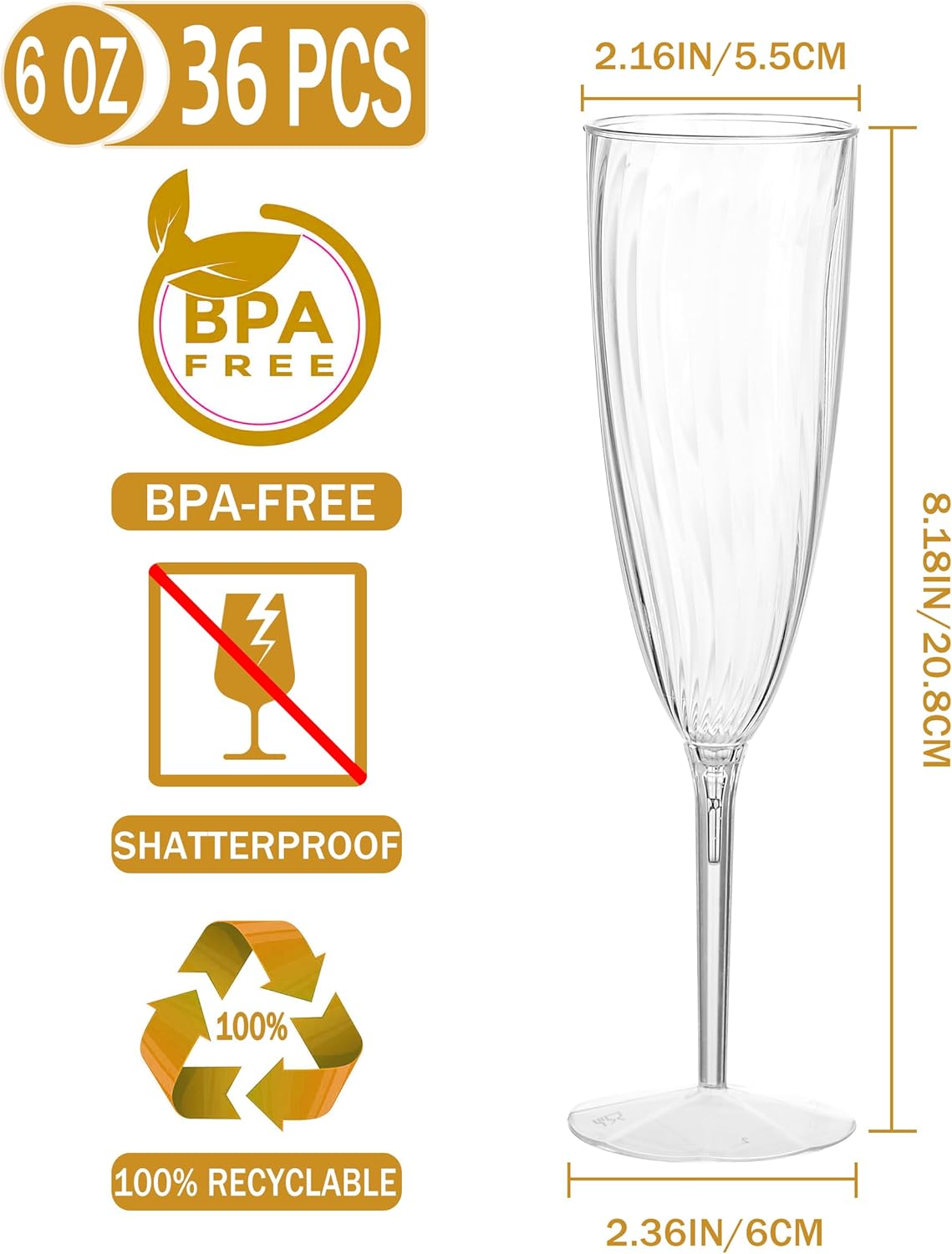 36Pcs Plastic Champagne Flutes,6 Oz Clear Disposable Champagne Glasses,Wine Glass Cocktail Cup for Wedding Party Birthday Celebrations Christmas Thanksgiving Engagement Mimosa Toasting Picnic - Image 8