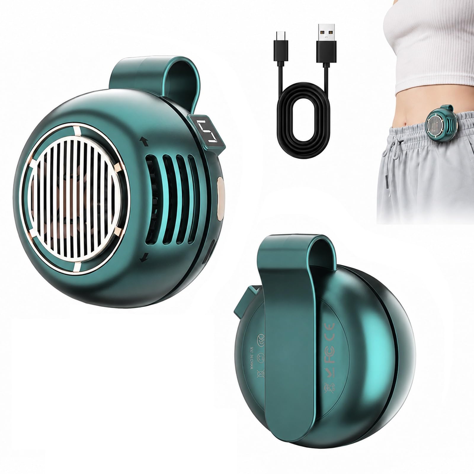 Bryzy Air Mini Ventilatore Portatile, Direzione Del Flusso D'aria Regolabile A 360°, Può Essere Agganciato Alla Cintura O Al Collo, Ideale Per Le Attività All'aperto E I Viaggi (Verde)