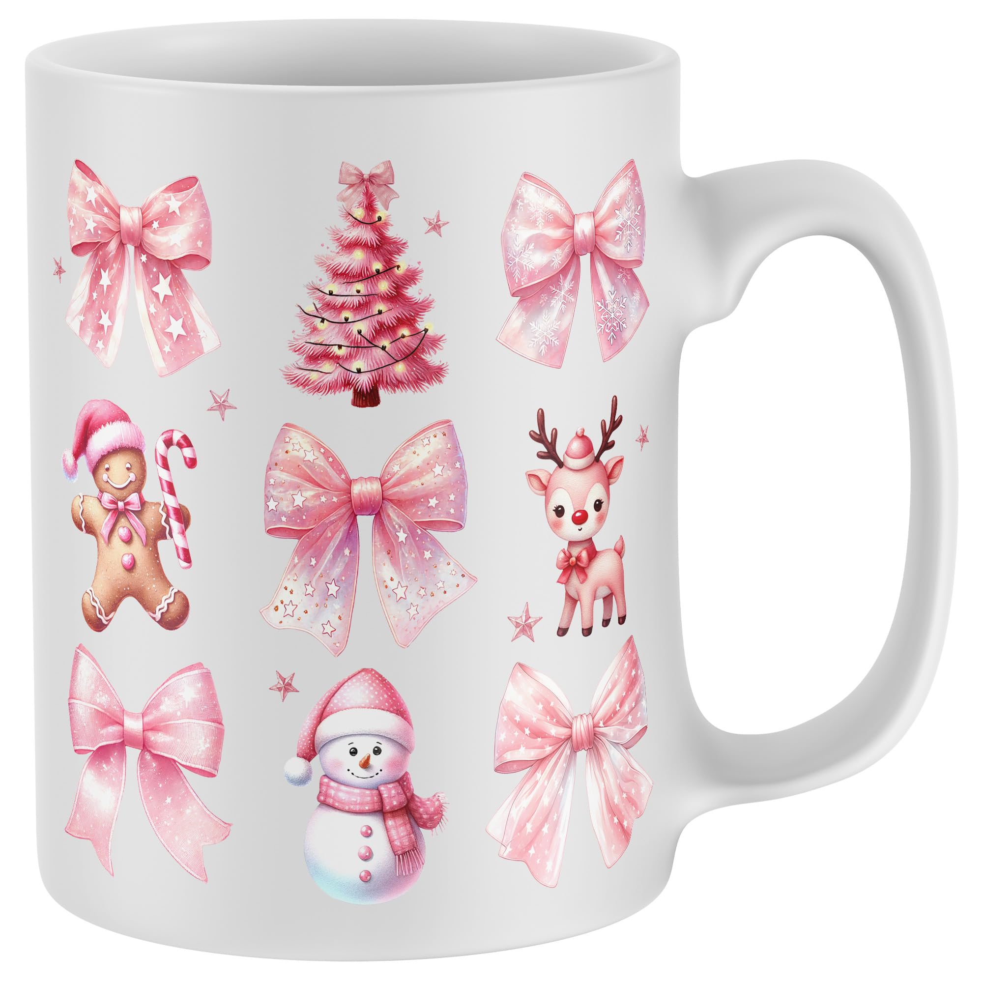 Purple Print House Pink Christmas Mug Xmas Stocking Gift Festive Tree Snowman Gingerbread Man Reindeer Bows Hot Chocolate Cup