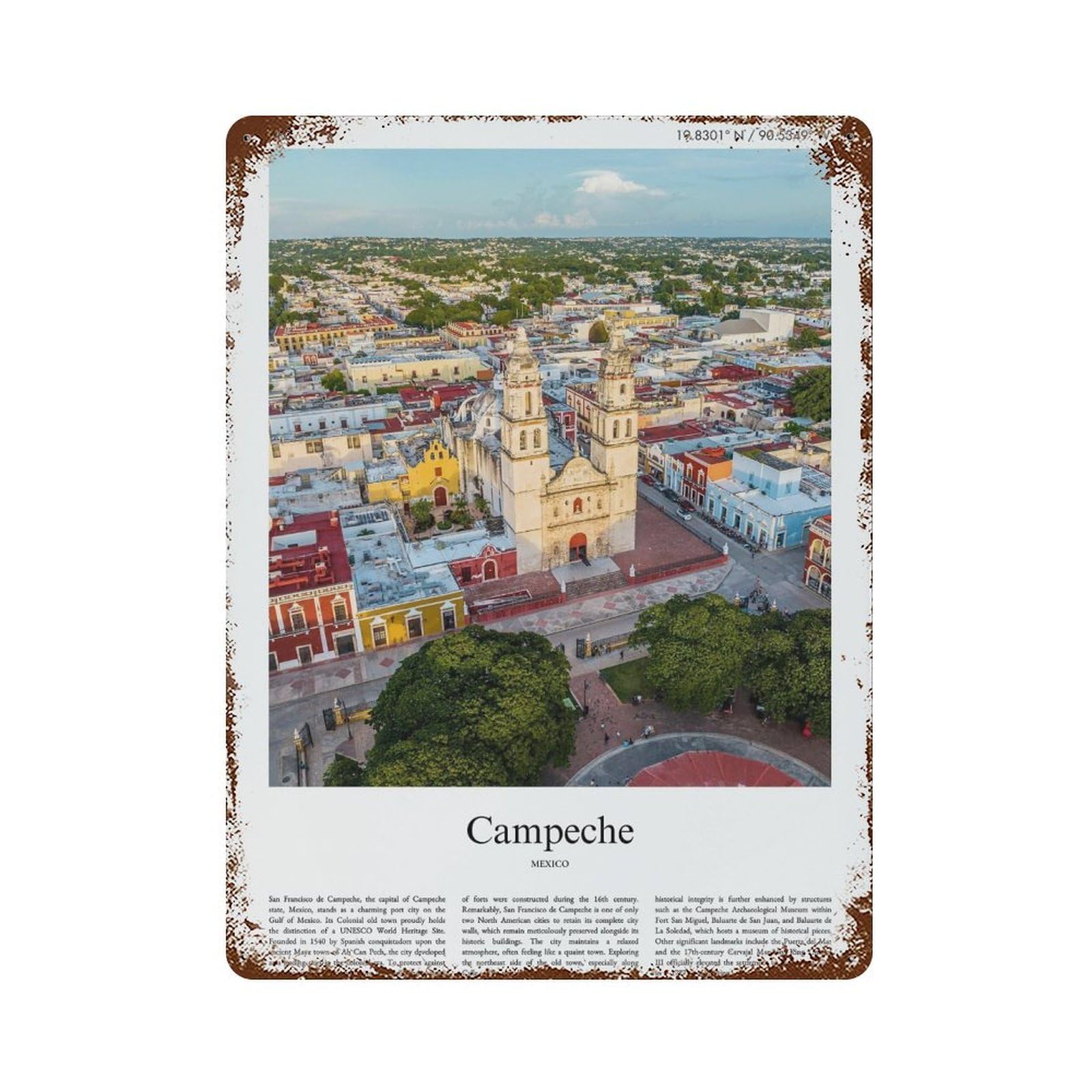 xiaoxiaoshen San Francisco De Campeche Campeche, Mexico City Scenery Wall Decor Art Metal Tin Poster Modern Home Decor Art Home Bar Shop Decorations Vintage Sign 40x30cm