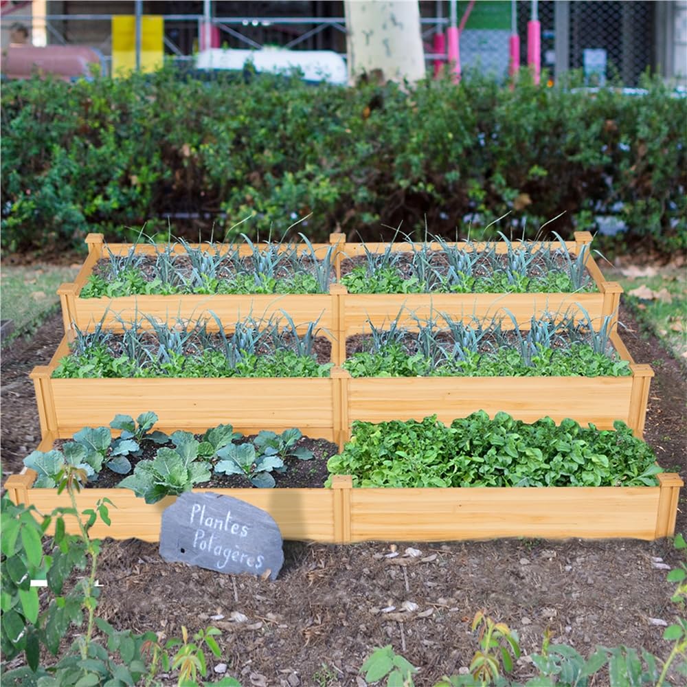 Yaheetech Carré Potager en Bois Bac Potager Surélevé Potager Extérieur/Intérieur Bac à Fleurs Légumes pour Jardin Cour Serre Terrasse 245,5 cm L x 62,5 cm l x 27 cm H Brun Clair