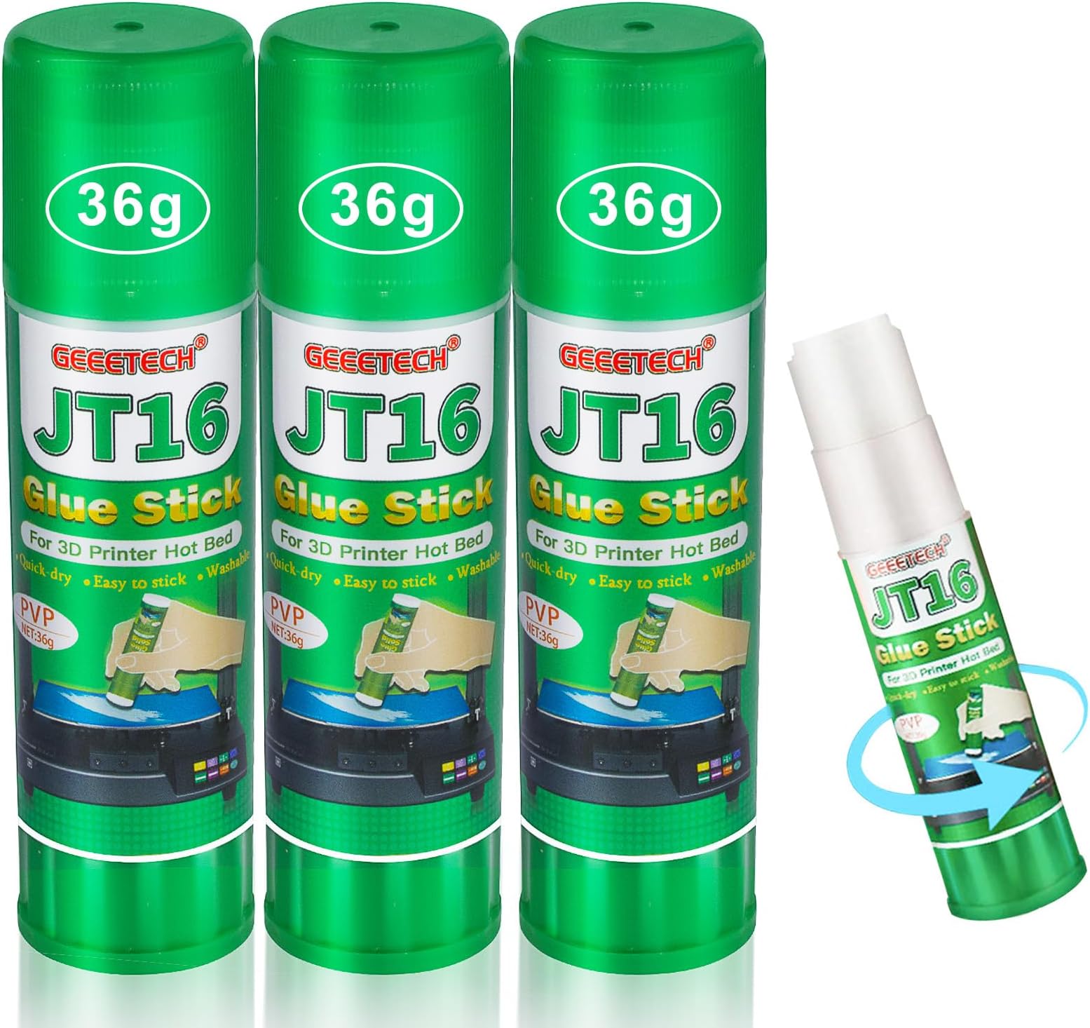 GEEETECH 3D printer glue sticks, PVP glue Heatbed glue for perfect adhesion on the 3D printer print bed (set of 3)