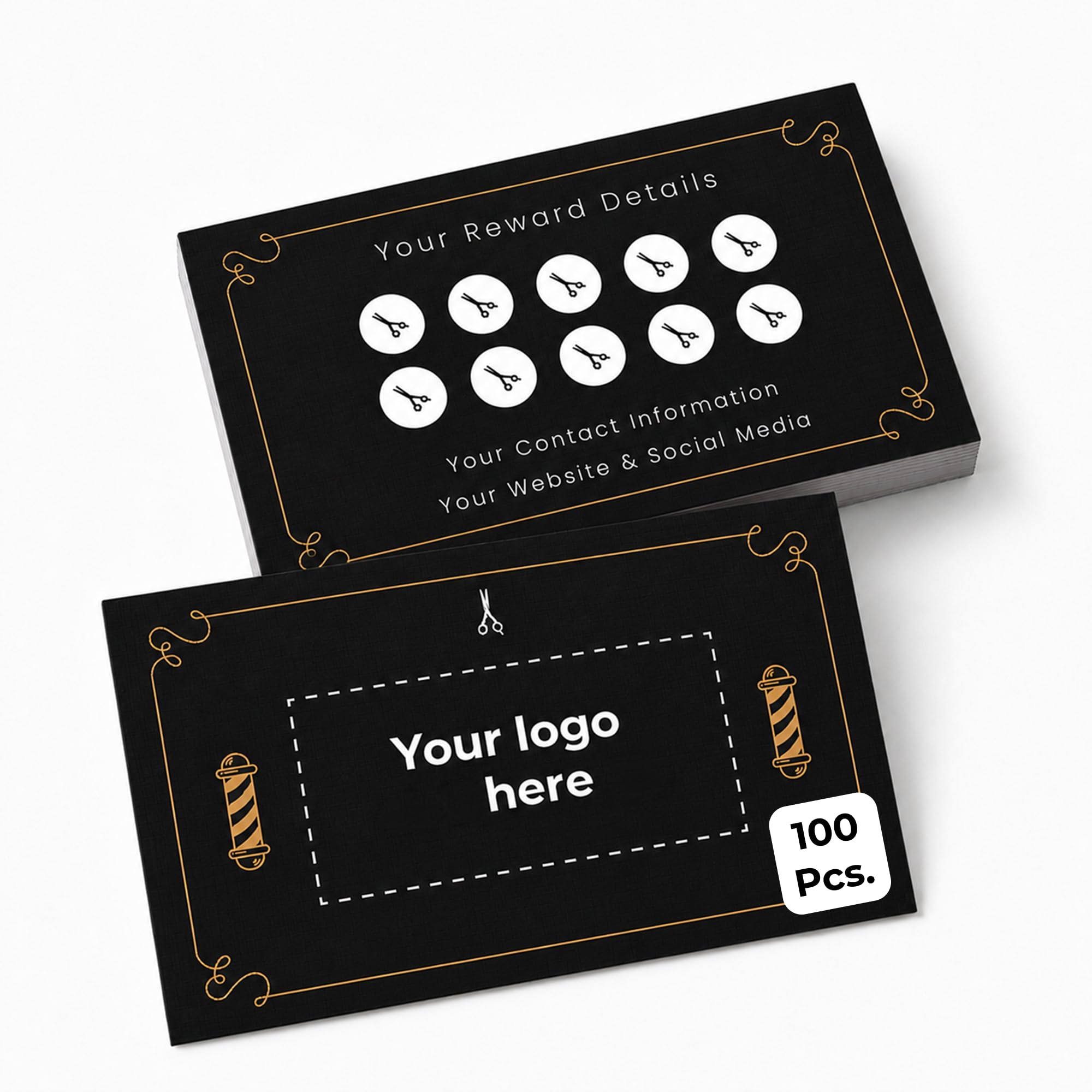Cimpress Personalised Custom Barbershop Loyalty Reward Cards, Pack of 100, Add Your Design, Logo or Text, 324GSM Natural Uncoated Paper, Rectangular Double Sided Print