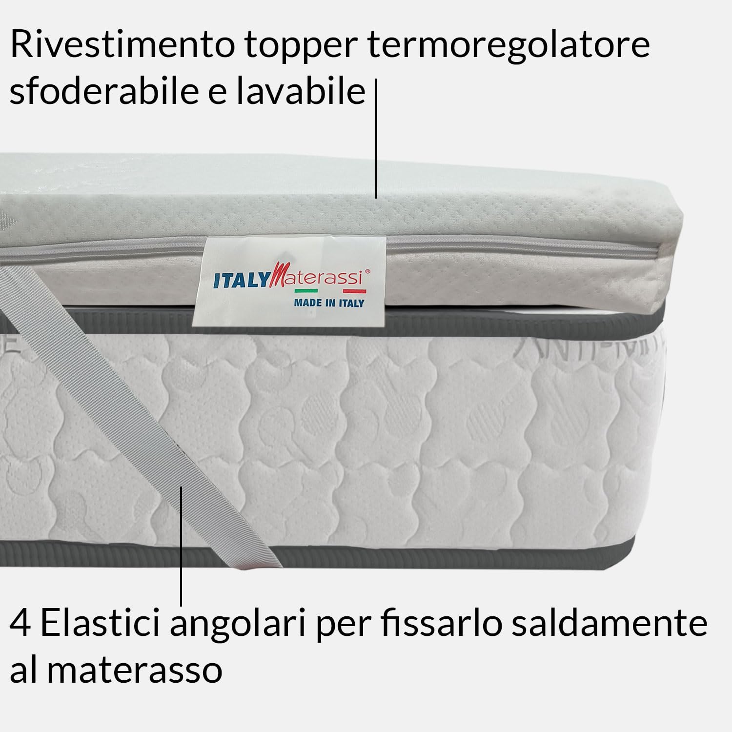 Topper rinfrescante 115x195 MEMORY e GEL Made in Italy | Topper fresco con tessuto SFODERABILE termoregolatore, 3 cm lato memory e 3 cm lato GEL– FRESHMIX H6