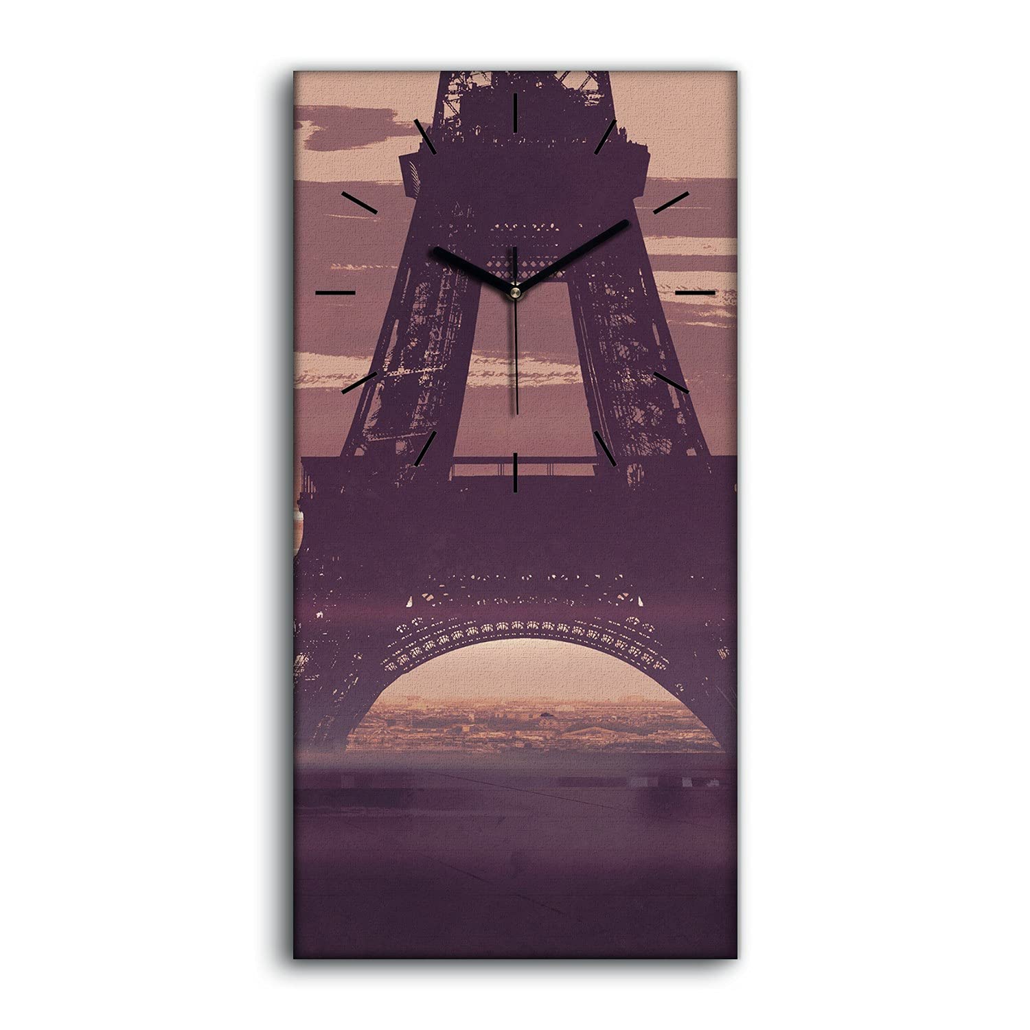 Horloge silencieuse Tour Eiffel sur toile 30x60cm pour stopper le tic-tac dans votre chambre