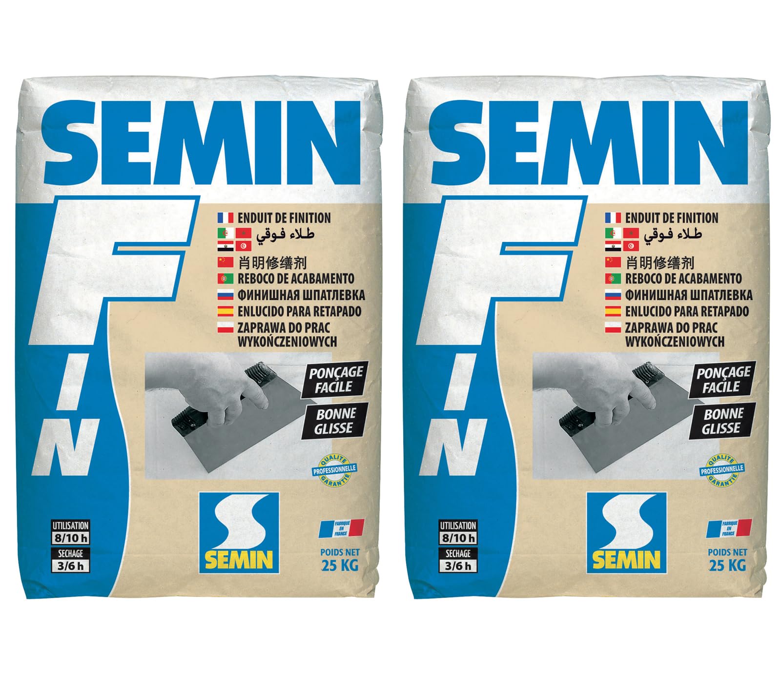 Enduit de Finition Semin F, Intérieur, Poudre, Sac de 25 kg (lot de 2)
