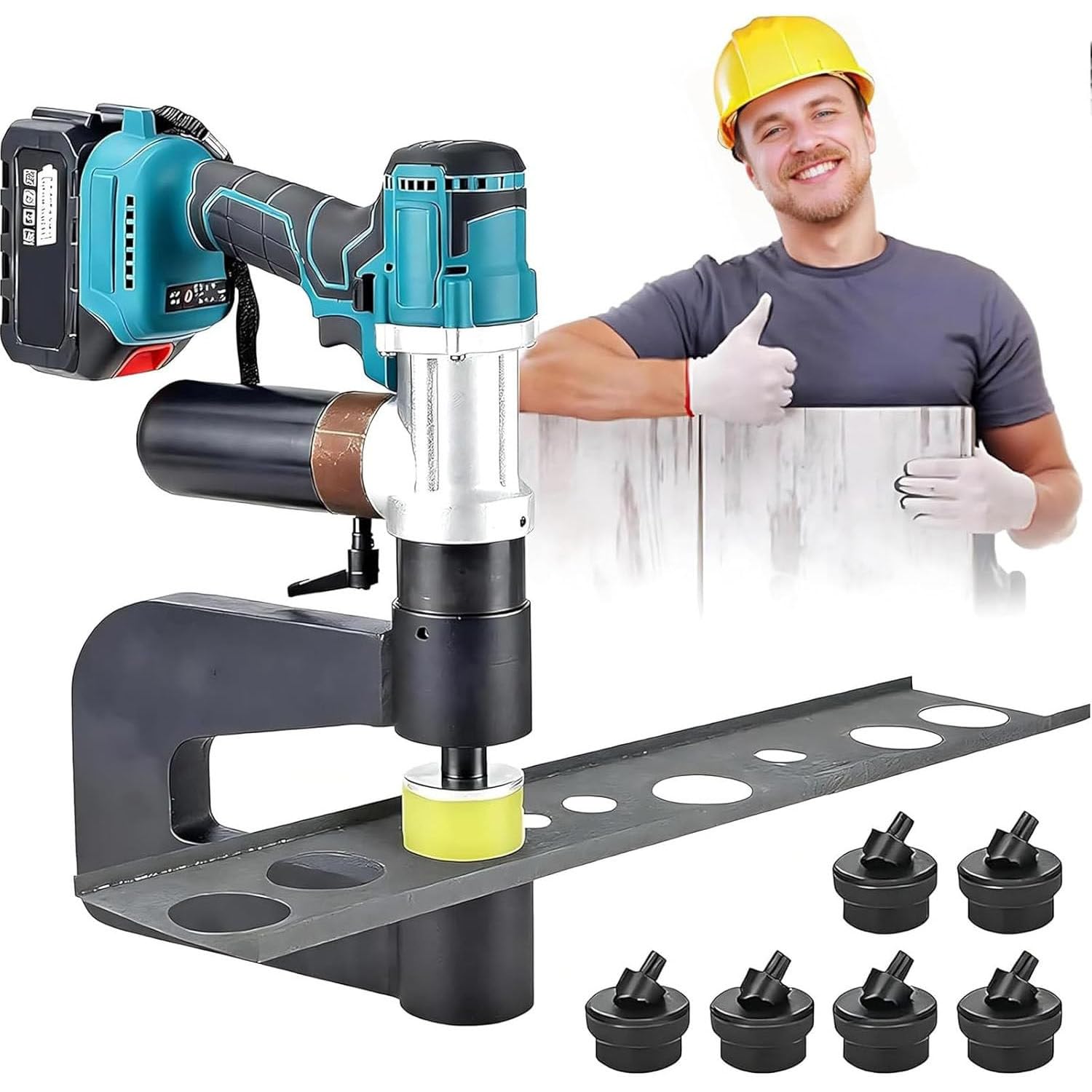 GLBMXDD Electric Hydraulic Hole Punch for Metal, Angle Steel Hole Punching Machine, with 6 Dies(16-32mm) Smooth Hole Punches for Metal, Iron, Stainless Steel Sheets