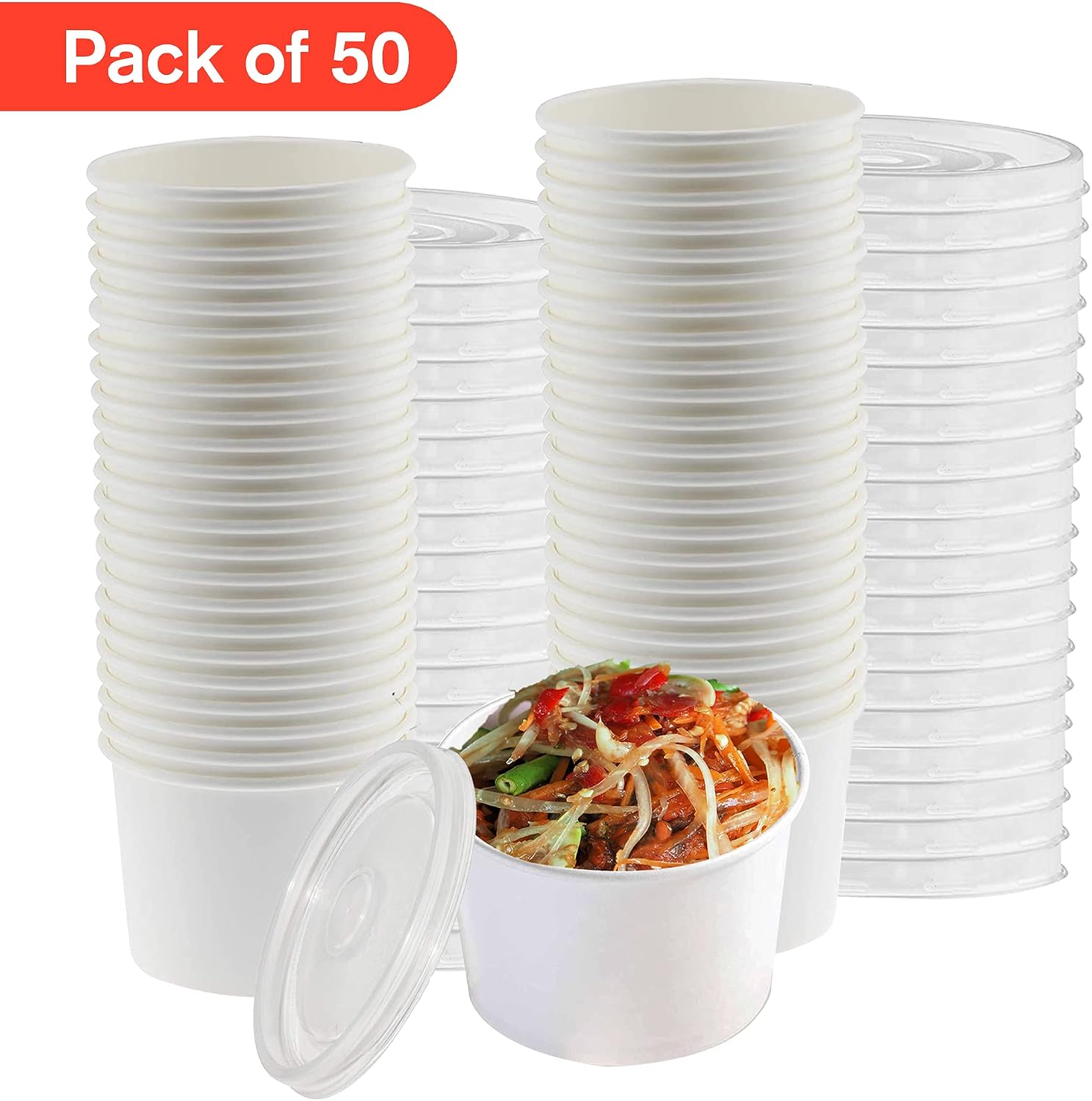 8oz Paper Soup Containers With Lids, Disposable Soup Bowls With Lids, 50 Count,