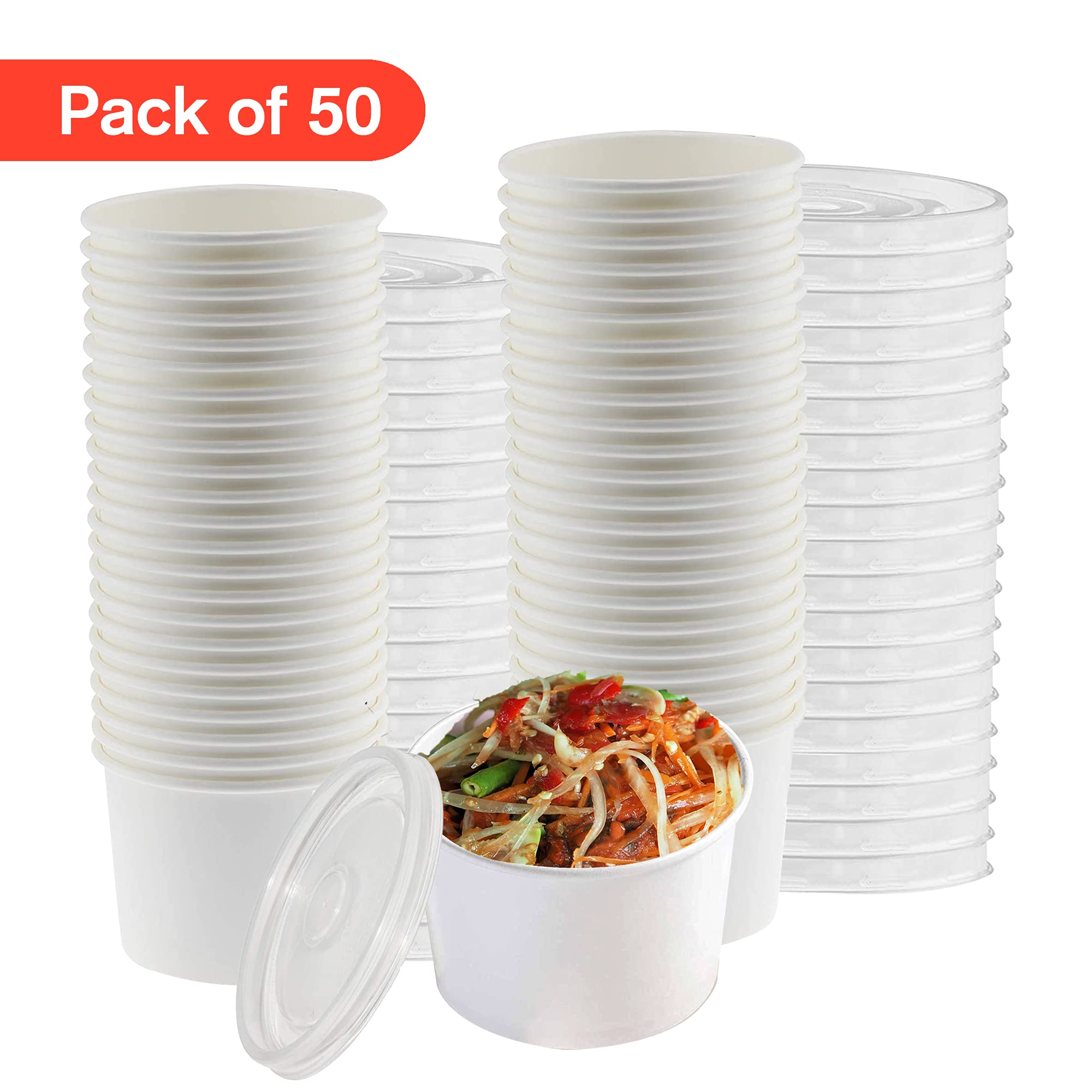 Contenedores de sopa de papel con tapas, 12 onzas, tazas de sopa caliente con tapas, 50 unidades