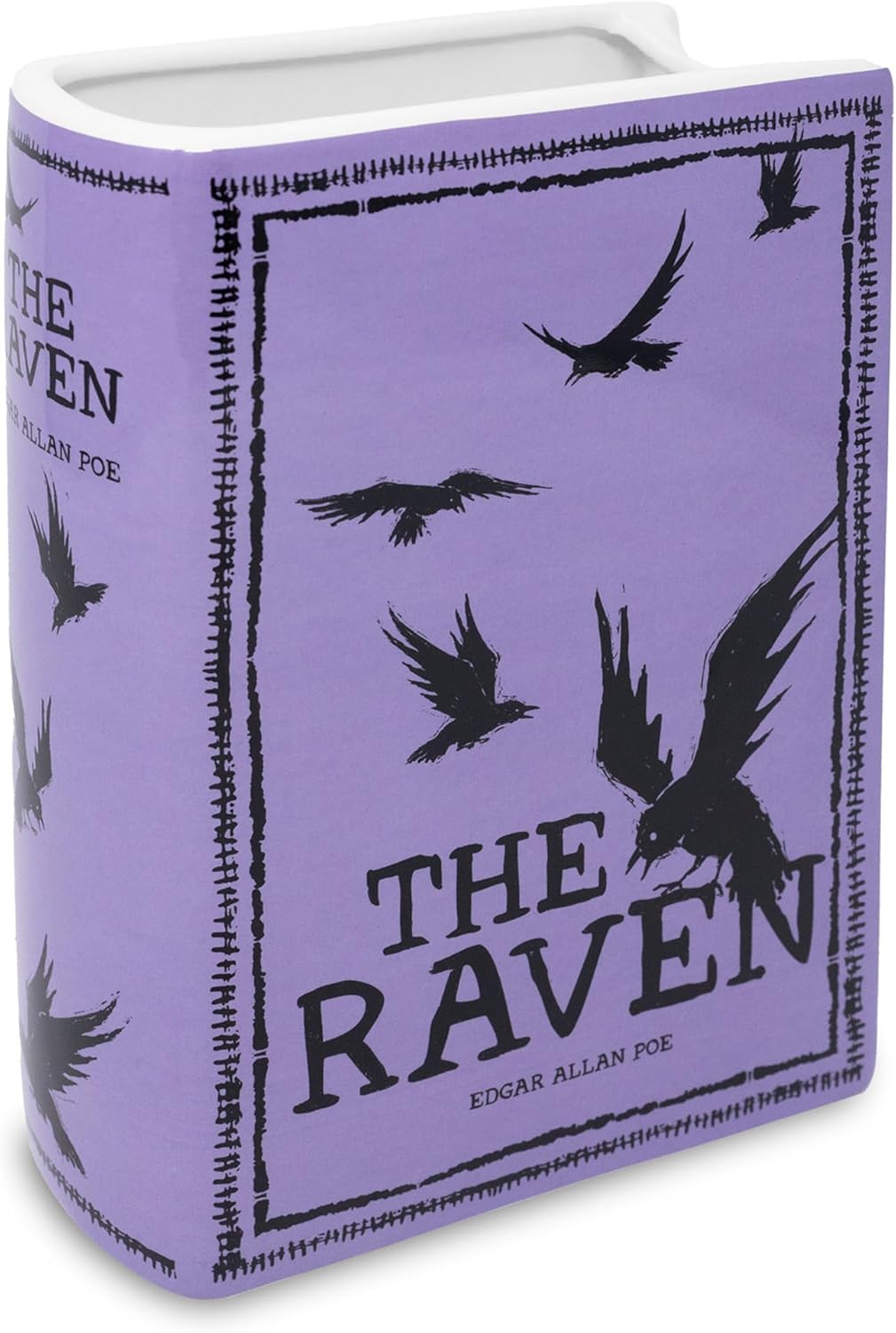 Steel Mill & Co Original Large Book-Shaped Decorative Vase, Ceramic Vases for Home Decor, Cute Bookshelf Decor, Unique Vase for Book Lovers, The Raven - Purple