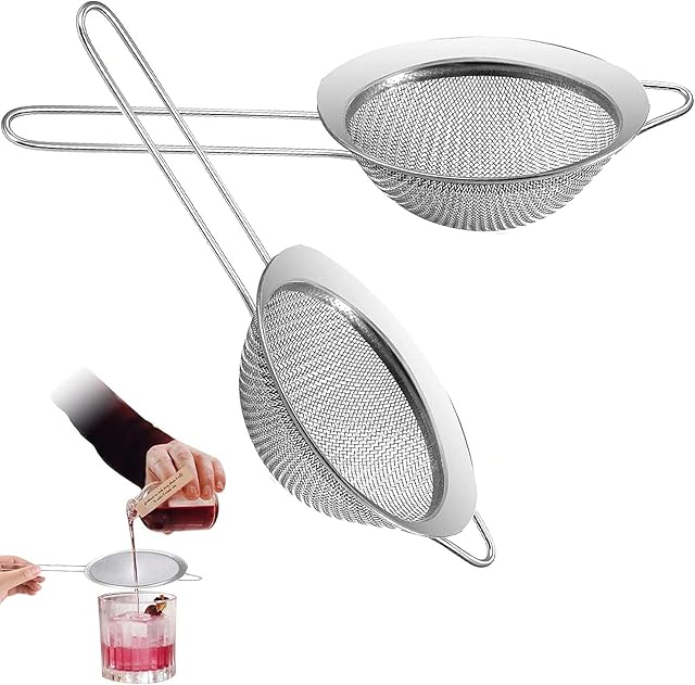 LLMSIX 2 Pack Fine Mesh Strainer, Stainless Steel Tea Strainer Strainers Fine Mesh Strainers for Kitchen with Handle Widened Edge Small Sieve Fine Mesh for Rice Quinoa Juicing Coffee Tea, 3.15inch