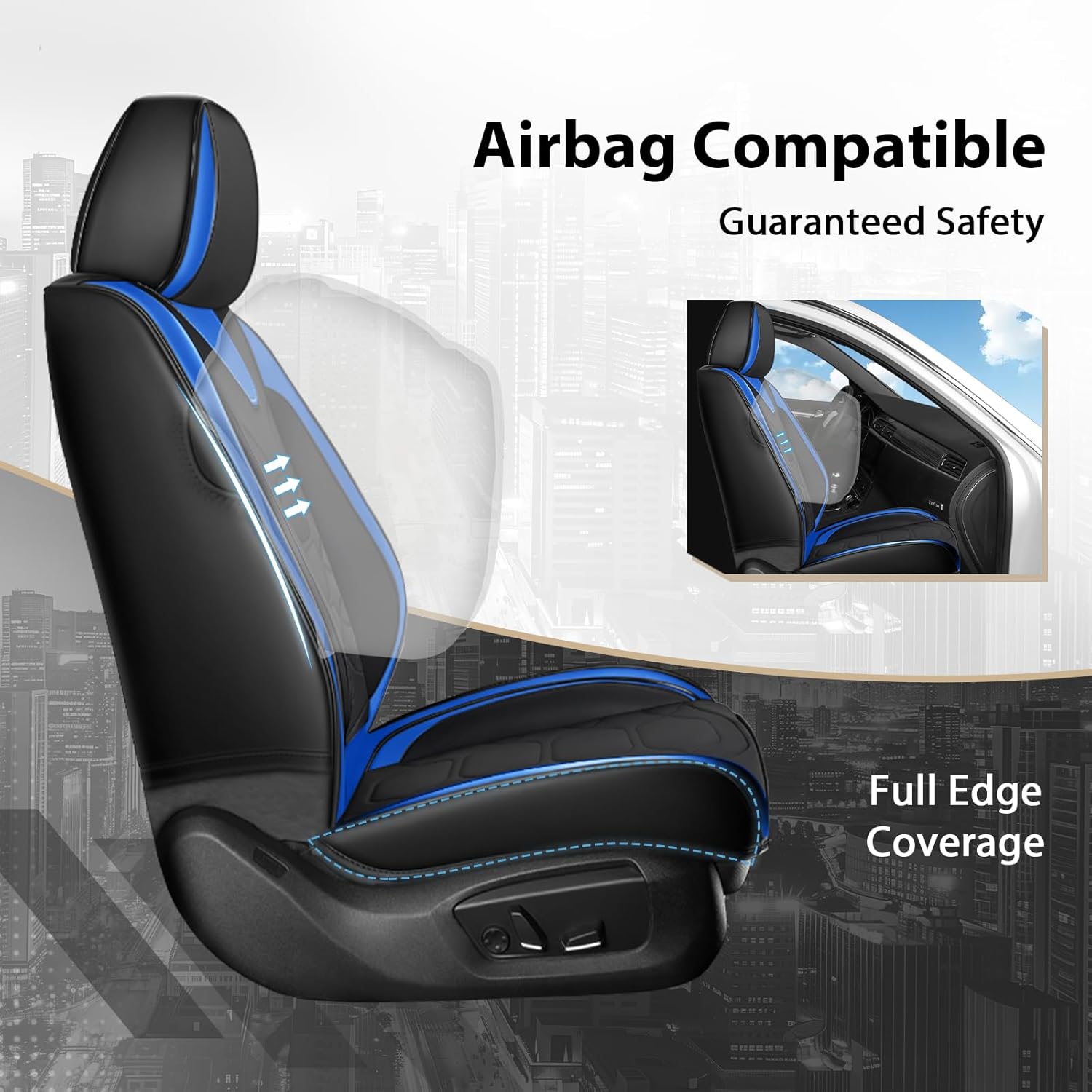 Car Seat Covers Full Set for Toyota RAV4 1994-2025,Durable Waterproof Luxury Universal,Easy to Install Napa Leather Cover Set for Cars,Front Seats,with Pillow,Black Blue