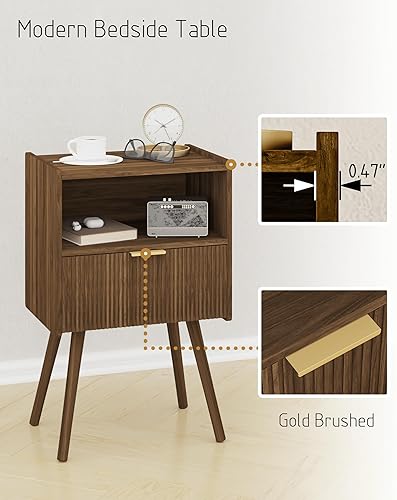 Miniatura 6 de Mesita de noche, moderna mesita de noche con cajón de almacenamiento y estante de madera abierta, para sala de estar, dormitorio y espacios Café