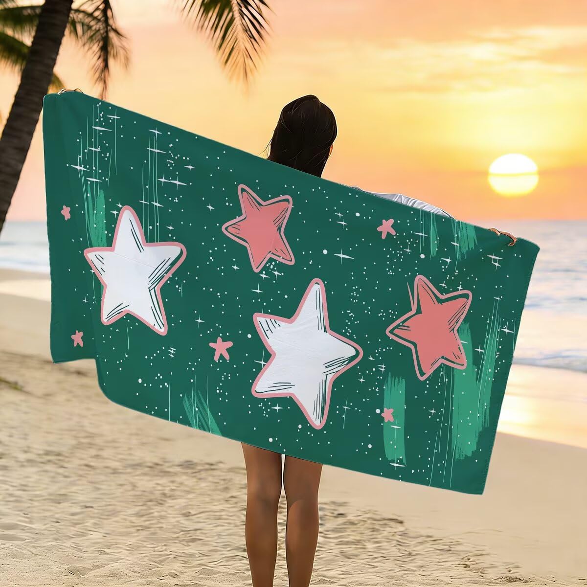 Strandtuch XXL 90x180cm 2er Set, Saunahandtuch Mikrofaser Handtuch, Schnelltrocknend Sporthandtuch Fitnessstudio, Leicht Badehandtuch Groß, Sandfrei Strandtuch, Geschenke für Männer (Olivgrün) -4427