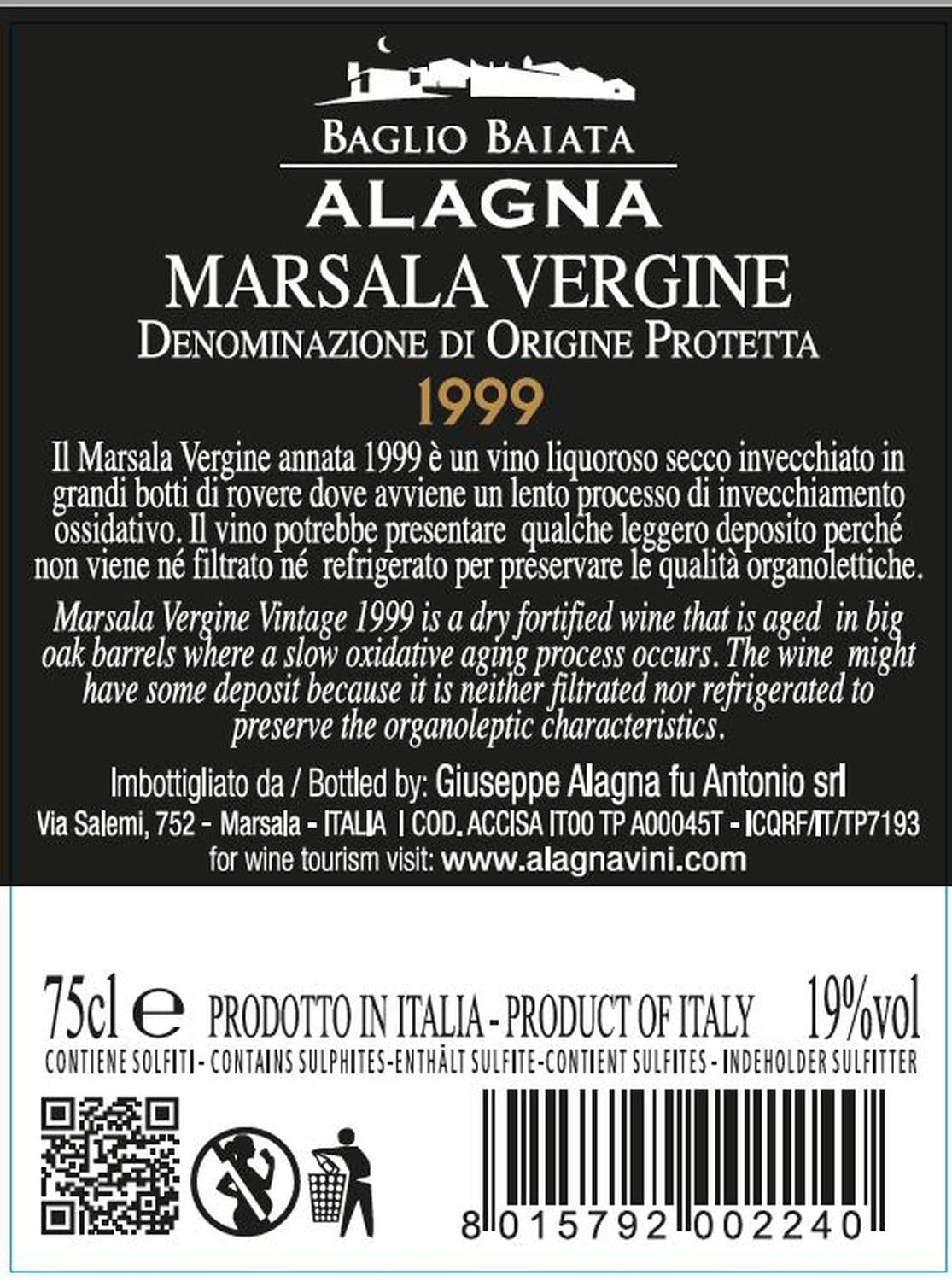 6 Flaschen Marsala vergine Alagna 1999