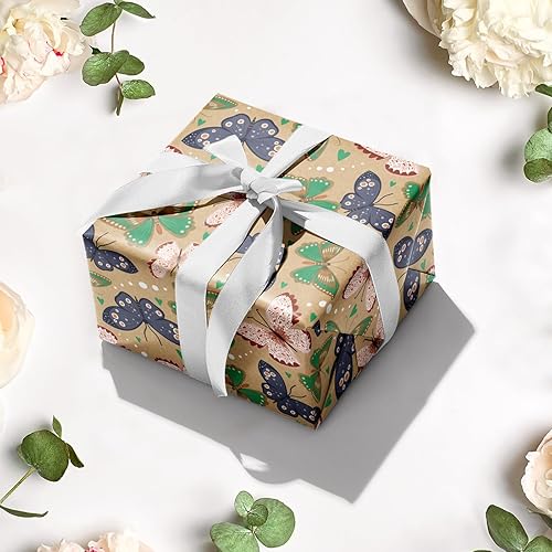 Miniatura 5 de RUSPEPA Rollo de papel de regalo de mariposa para mujeres y niñas, mini rollo, papel de estraza con diseño de mariposa vintage, ideal para