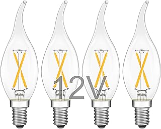 12V E12 LED Candelabra Light Bulbs - Soft Warm 2700K 2W (Only for 12 Volt DC/AC)- Small Candle Base - 25W Equivalent Low Voltage Flame Tip LED Bulb for RV, Backyard Shed - 4 Pack