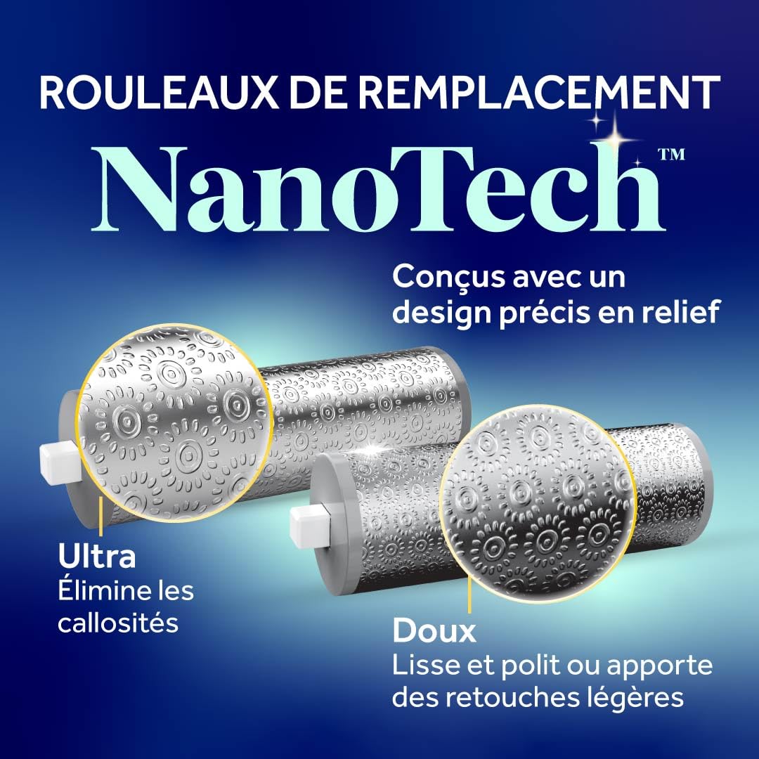 Dr. Scholl's Râpe électrique Pieds Pedi Perfect Pro avec 3 rouleaux Nano Tech - Élimine les callosités pour des pieds doux et beaux - Autonomie 90 minutes - Rechargeable et Etanche