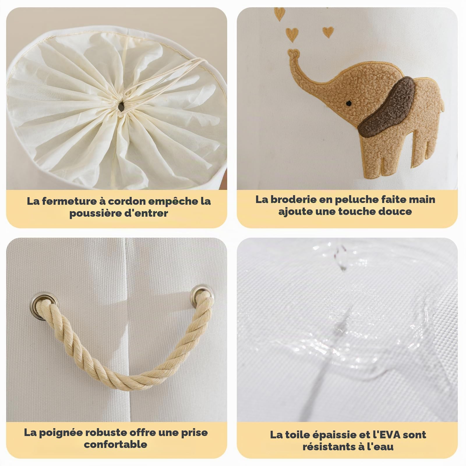 Panier à linge pour bébé, panier à linge en toile 58 L, panier à vêtements de bébé, panier à linge pliable, panier à jouets pour chambre d'enfant, panier à jouets avec cordon de serrage