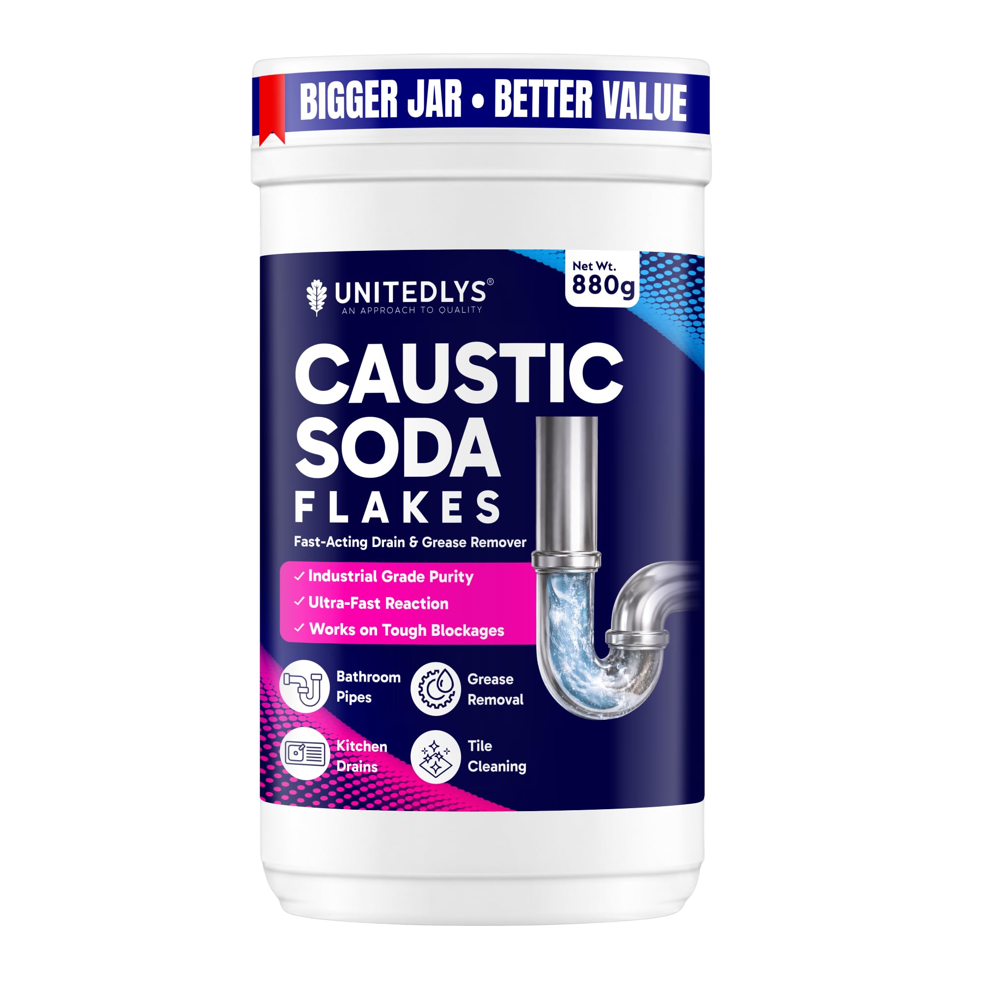 Multipurpose Caustic Soda Drainage Block Remover 880G | Fast-Acting, Non-Toxic & Odorless Drain Cleaner Powder | Caustic Soda for Drain Cleaning | Sink Cleaner & Drainage Cleaner