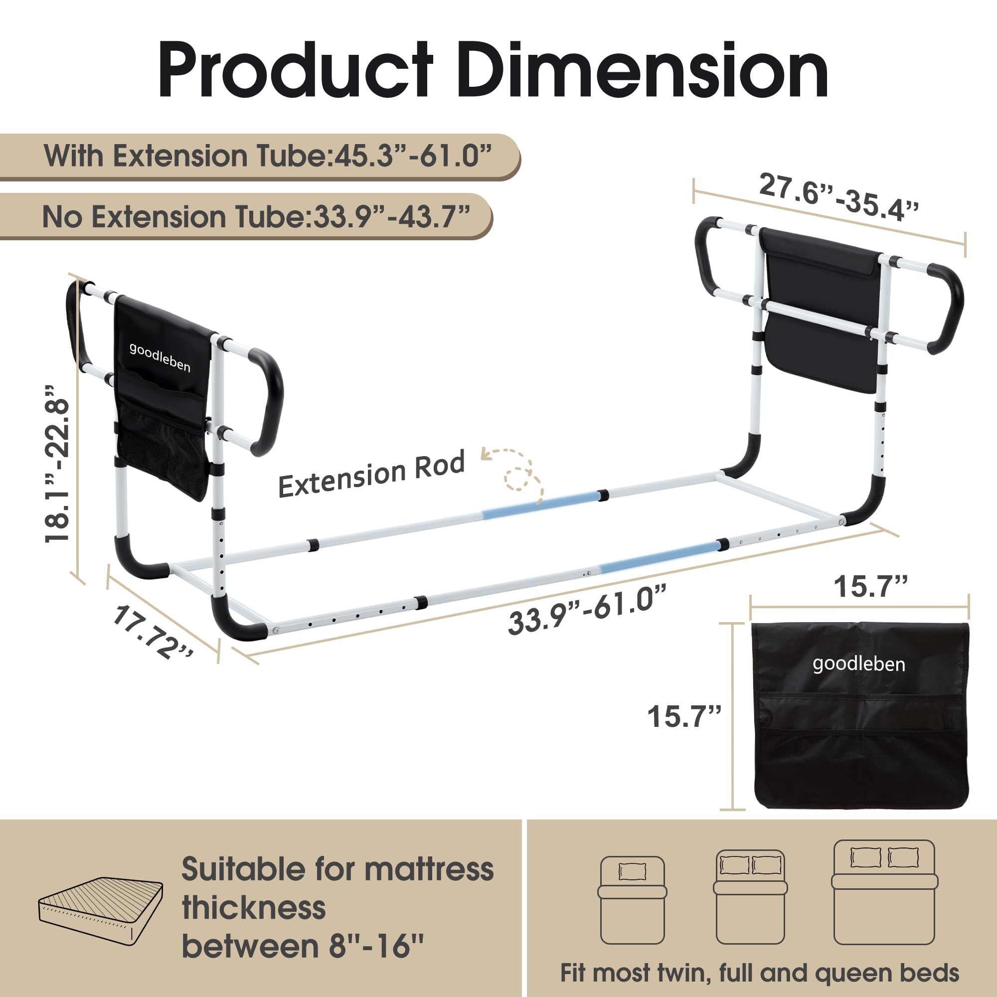 Mybow Double Bed Rail, U Bar For Medical Bedside Safety Assisting Rails, Railing Support For Elderly Adults Under Mattress Handrail, Hospital Dual Bed Rails For Seniors Twin Full Queen Adjustable Rail - View #5