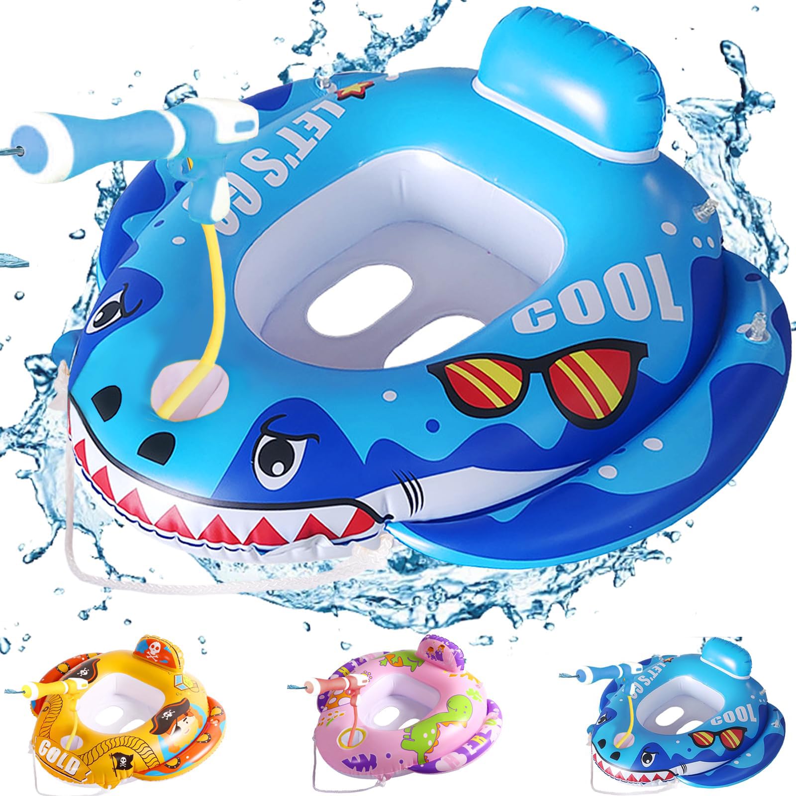 Natación Barca Hinchable Nadar Entrenador Trae Pistola Agua, Asiento de natación Inflable, Flotador de Natación para Bebé, Anillo de Natación para Niños Adecuado para 3-8 años