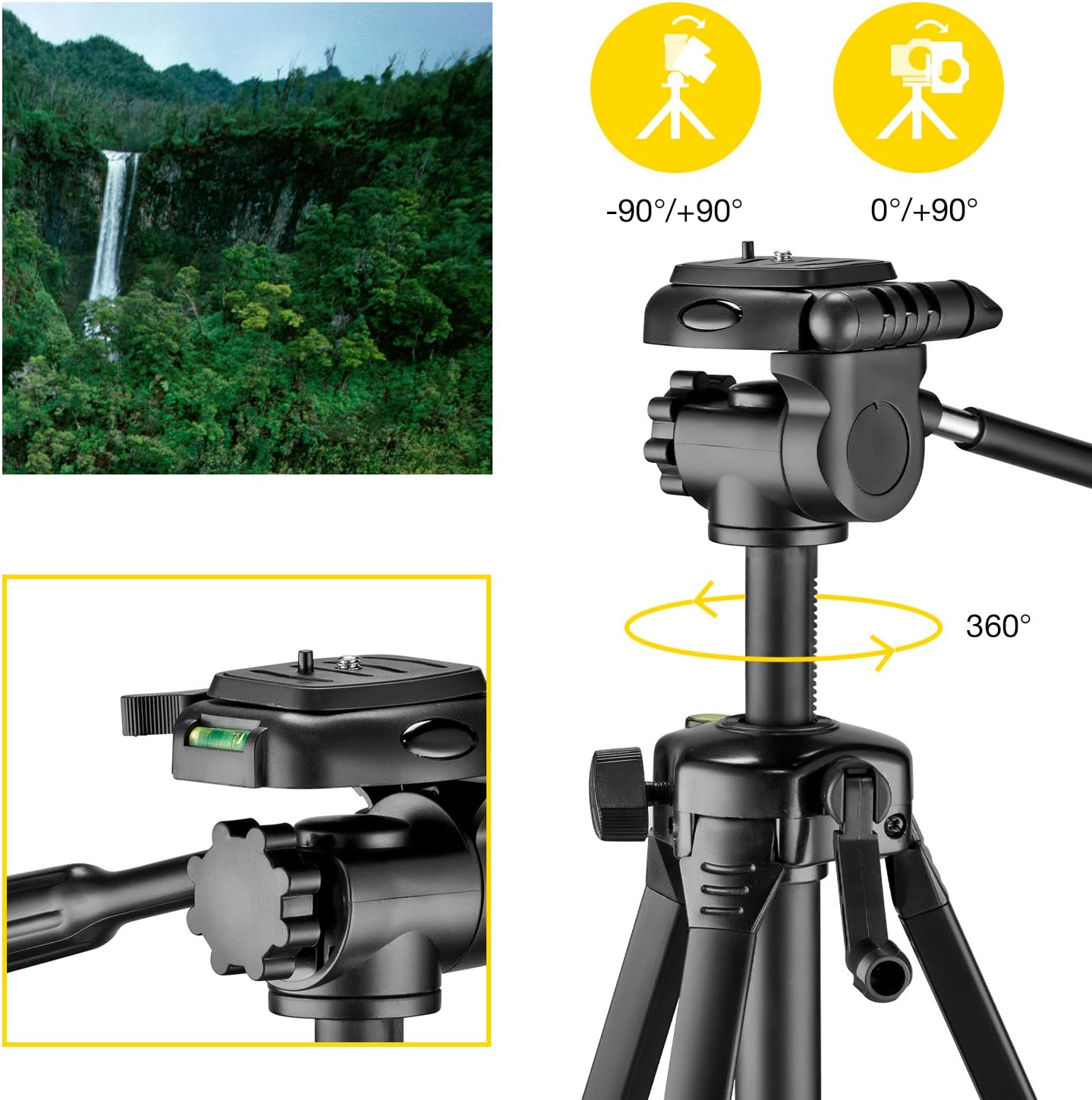 National Geographic Photo Tripod Kit Medium, with Carrying Bag, 3-Way Head, Quick Release, 3-Section Legs Lever Locks, Geared Centre Column, Load up 1.5 kg, Aluminium, NGHP000 [Amazon Exclusive]