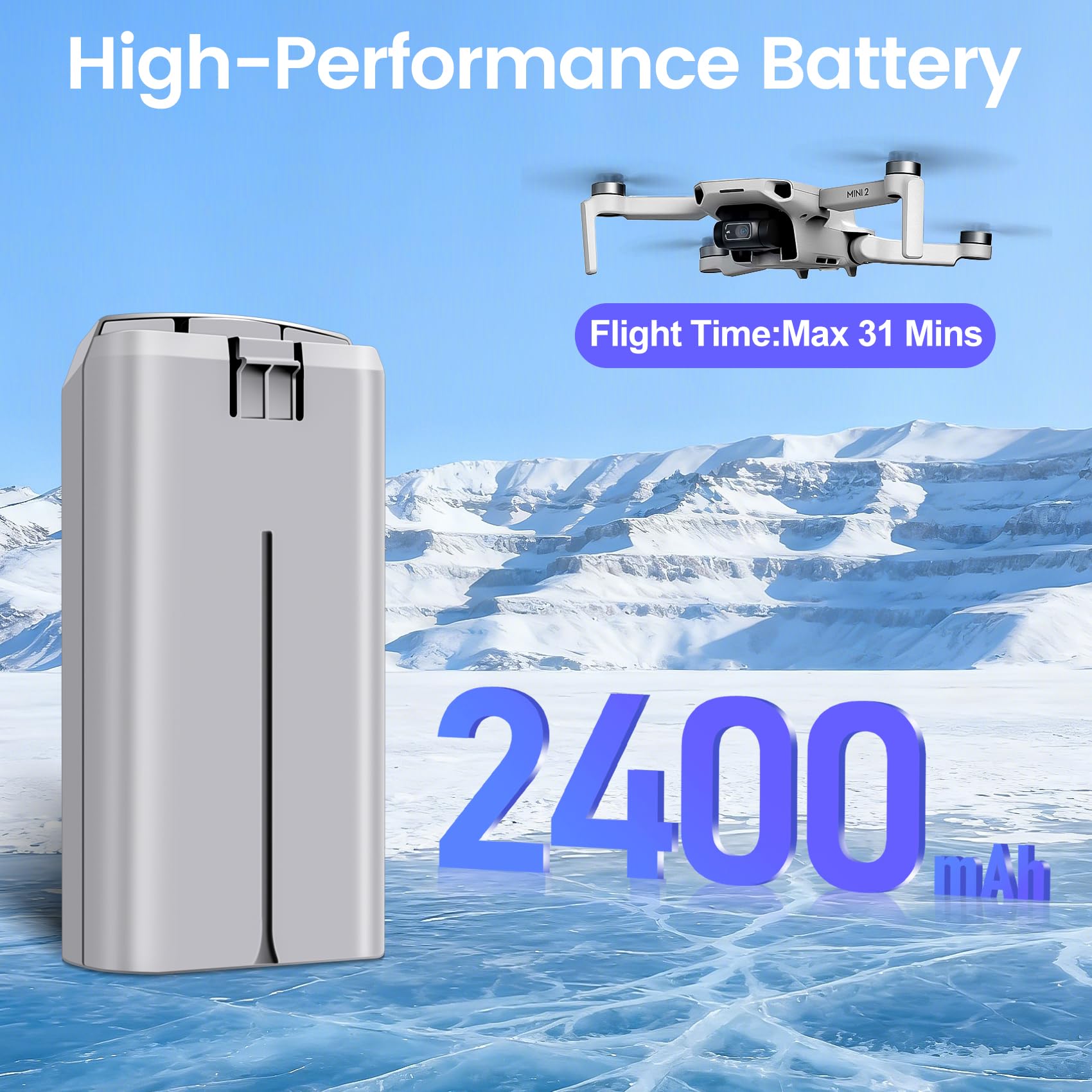 DJI Mini 4K/2 Series Batería de vuelo inteligente recargable 2400 mAh 7.7 V paquete de 2