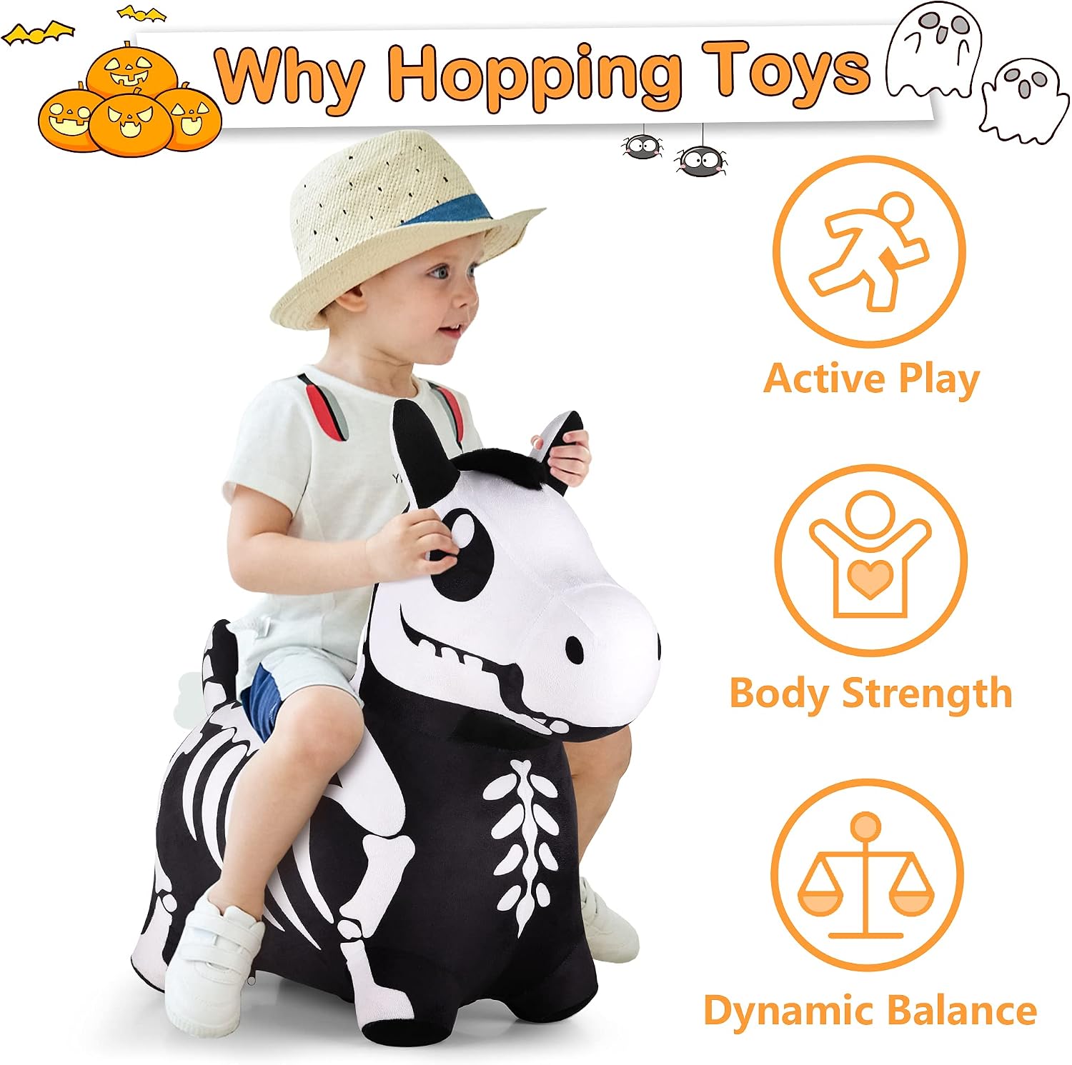 Bouncy Pals Skeleton Hopping Horse, Toddler Bouncing Animal Halloween Toys image 2