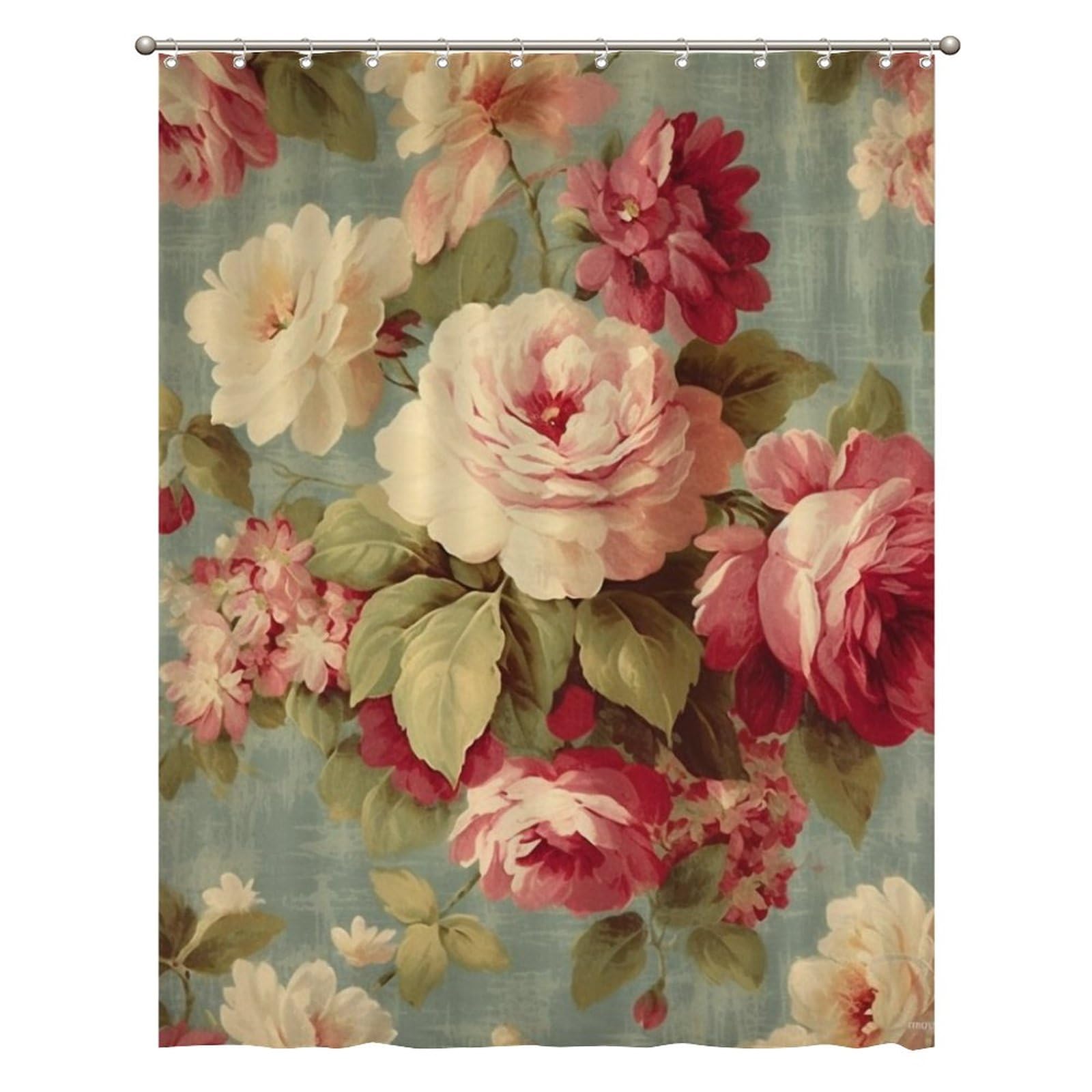 Waterproof Shower Curtain Pink Cabbage Roses Romantic Aqua Bath Curtain 72x92inch Cottage Chic Antique Pink Flower Polyester Fabric Bathroom Curtain Asian Scenic Shower Curtains