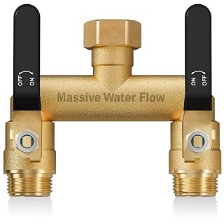 Hose Splitter 2 Way Heavy Duty, Full Flow Garden Hose Splitter with 2 Long Metal Handles, Brass Rust and Freeze Resistant Water Hose Bib Splitter, T Adapter Connector with 3/4 - Inch GHT Thread(Black) - Amazon product rated Grade A