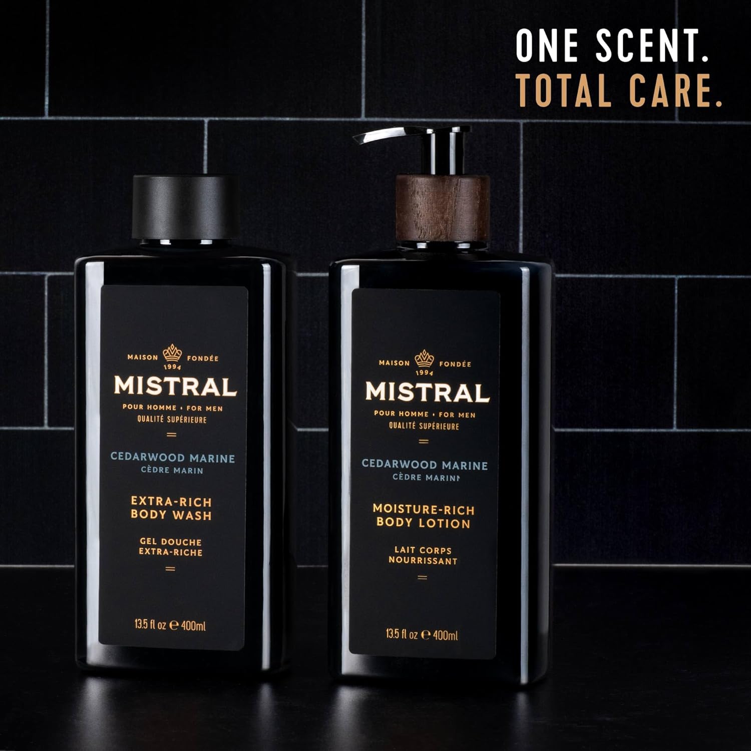 Mistral Men's Body Wash & Shampoo, Cedarwood Marine 13.5 oz | 2-in-1 Natural Shower Gel for Men | SLS, Paraben & Phthalate Free | Natural Men’s Body Wash, Moisturizing Bath Gel - Made in France