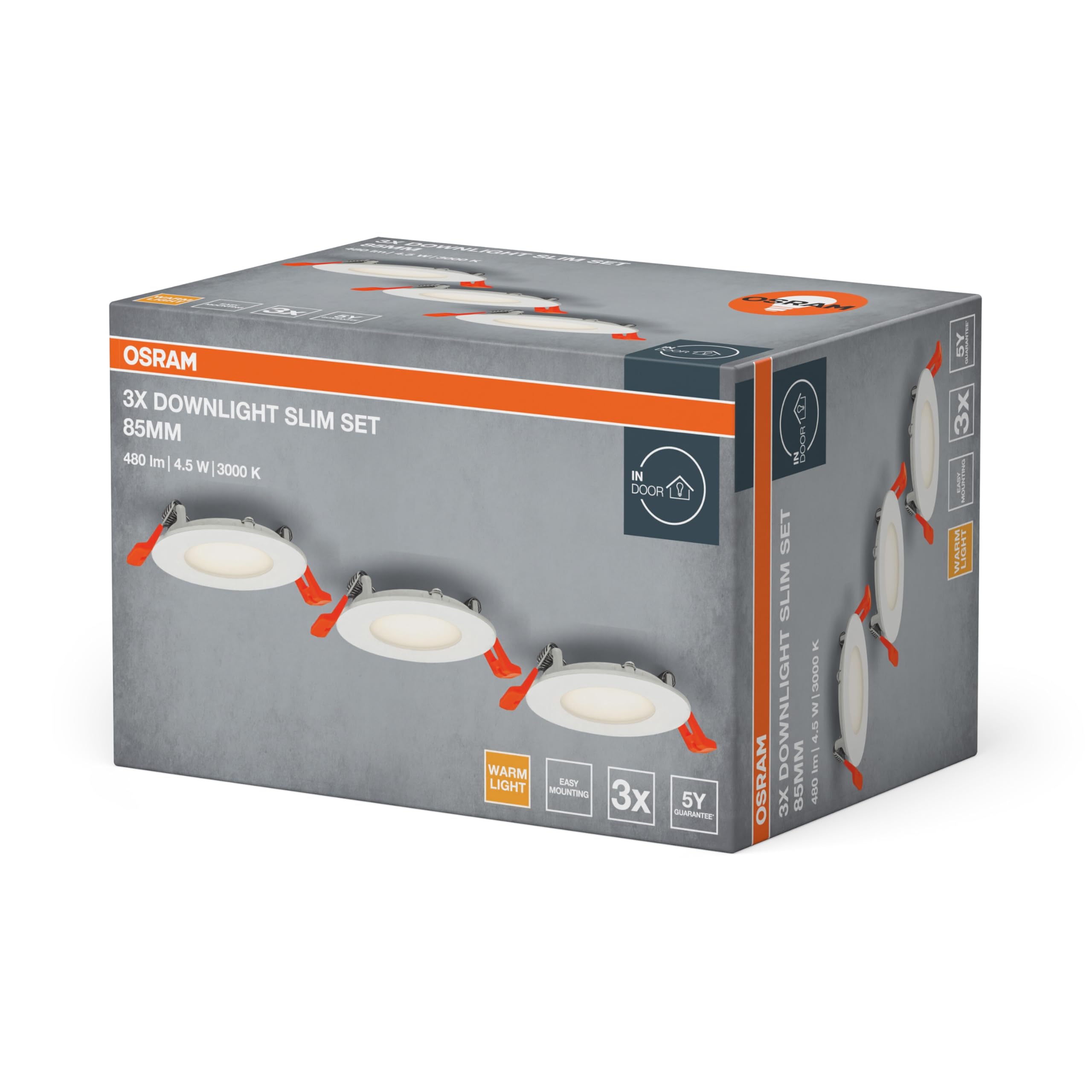 OSRAM Zestaw opraw wpuszczanych ze zintegrowanym sterownikiem, wąski 3x85mm 3000K w kolorze białym wykonany z tworzywa sztucznego, stopień ochrony IP20 do różnych zastosowań wewnętrznych, w tym