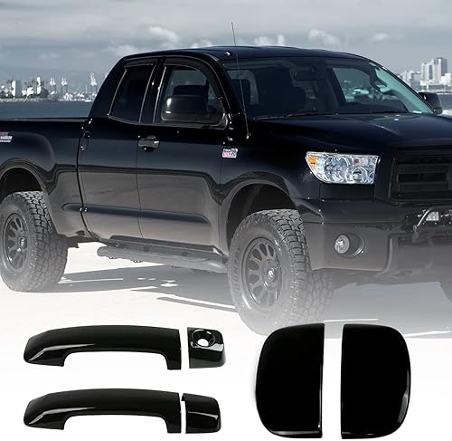 SAPUBK Gloosy - Juego de 4 cubiertas negras para manijas de puerta compatibles con Toyota Tundra 4Dr Extended Cab 2007-2019 2020 2021